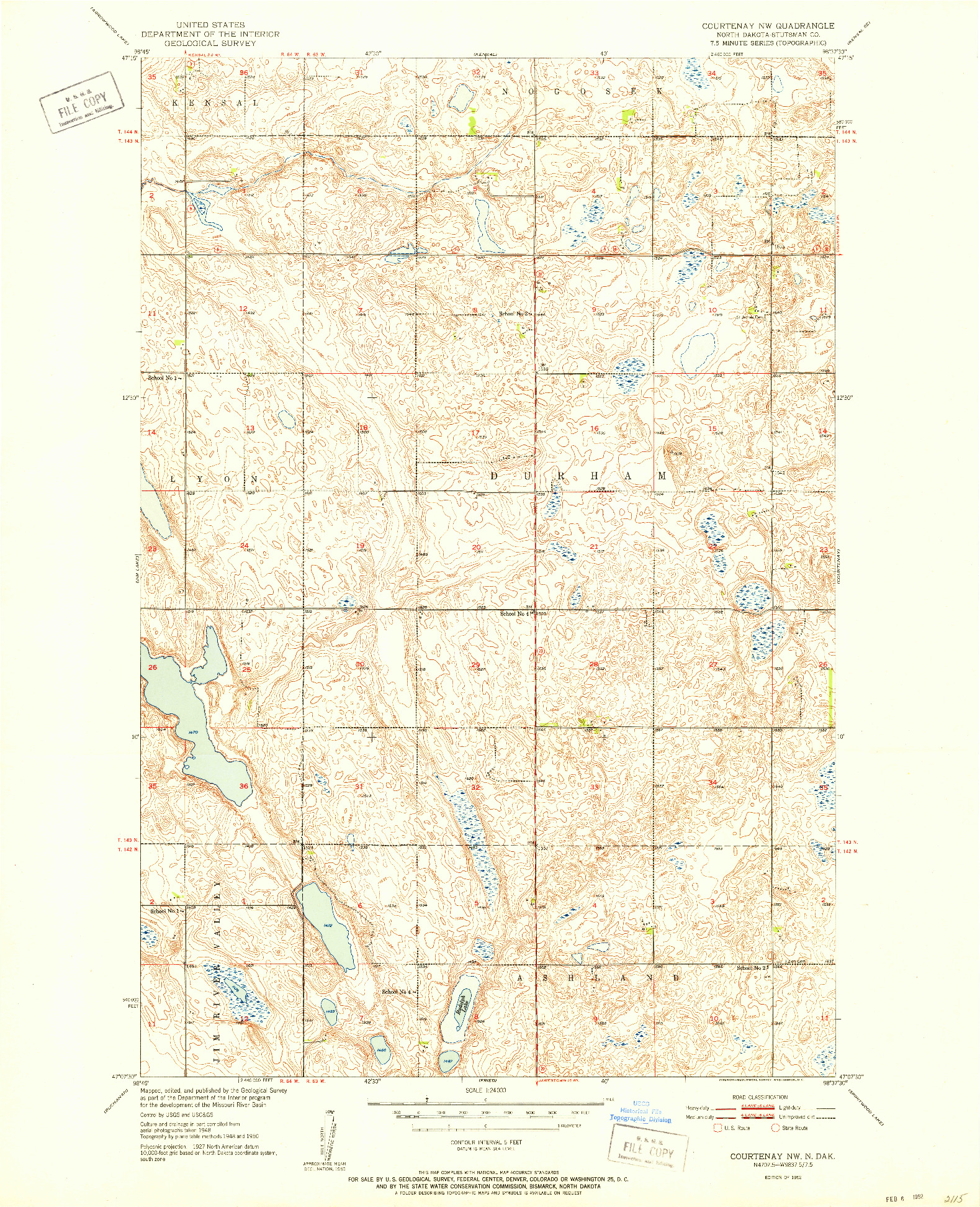 USGS 1:24000-SCALE QUADRANGLE FOR COURTENAY NW, ND 1952