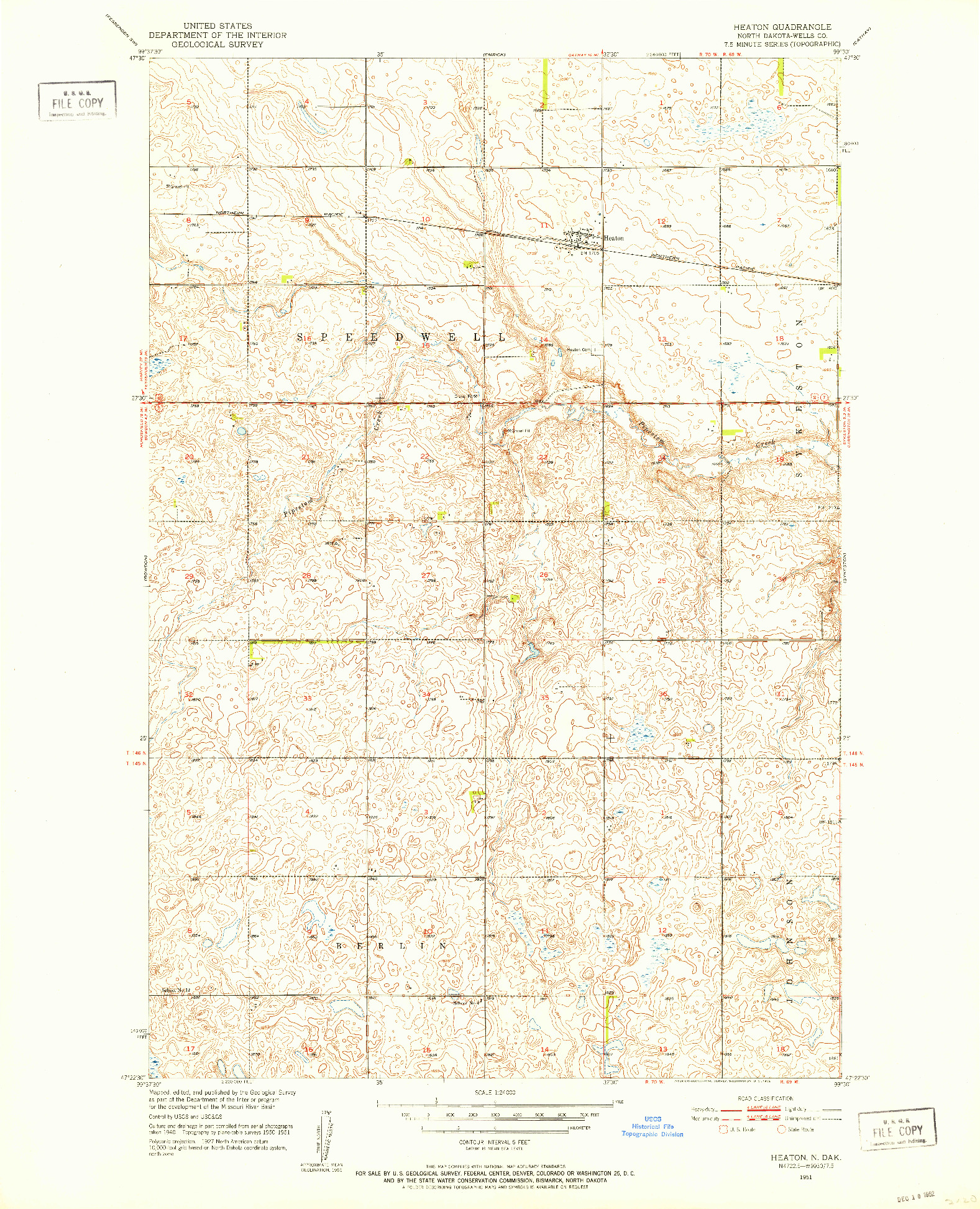 USGS 1:24000-SCALE QUADRANGLE FOR HEATON, ND 1951