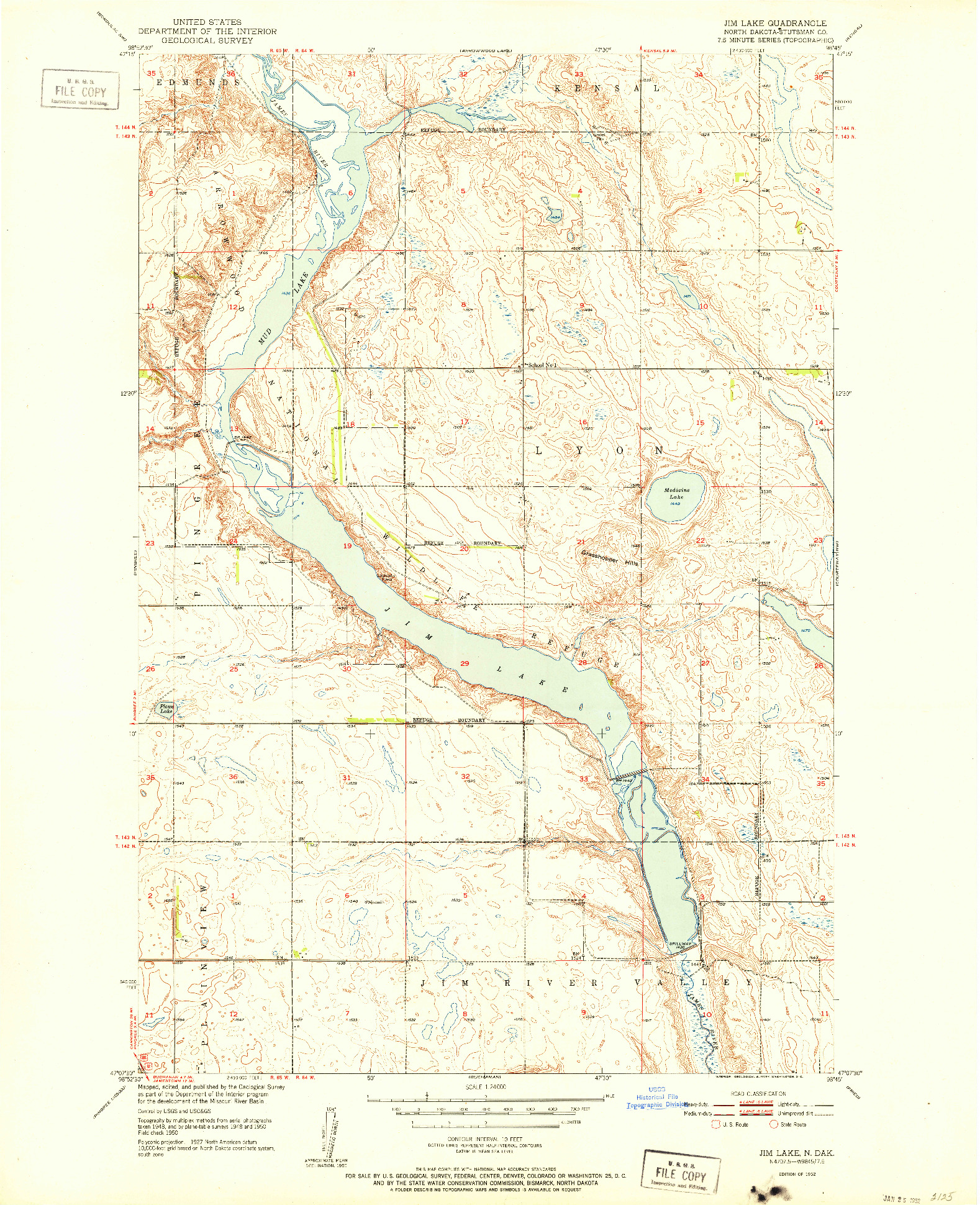USGS 1:24000-SCALE QUADRANGLE FOR JIM LAKE, ND 1952