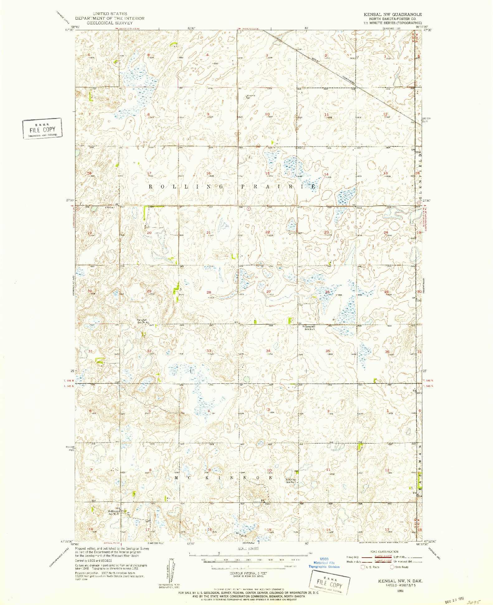 USGS 1:24000-SCALE QUADRANGLE FOR KENSAL NW, ND 1951