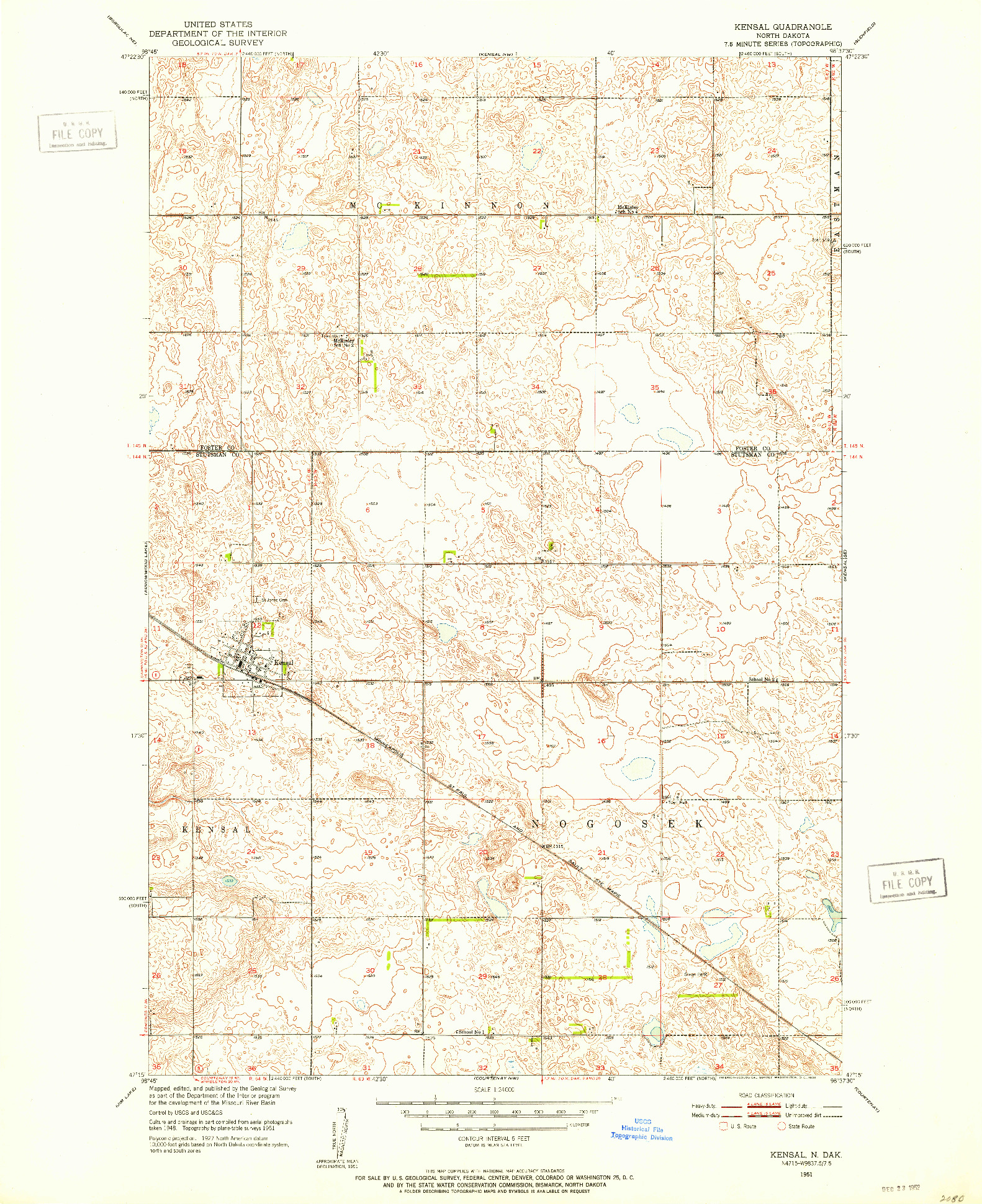 USGS 1:24000-SCALE QUADRANGLE FOR KENSAL, ND 1951