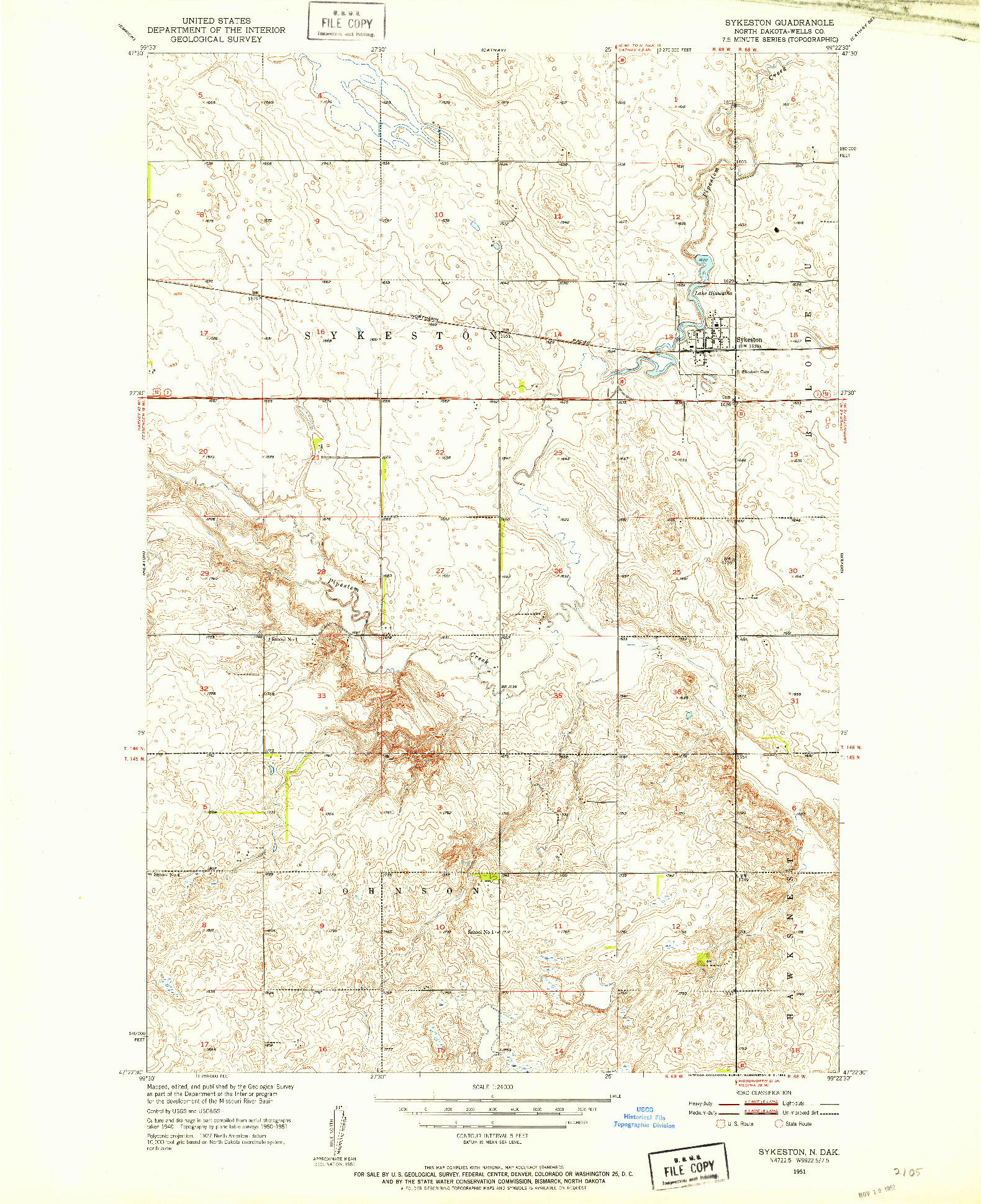 USGS 1:24000-SCALE QUADRANGLE FOR SYKESTON, ND 1951