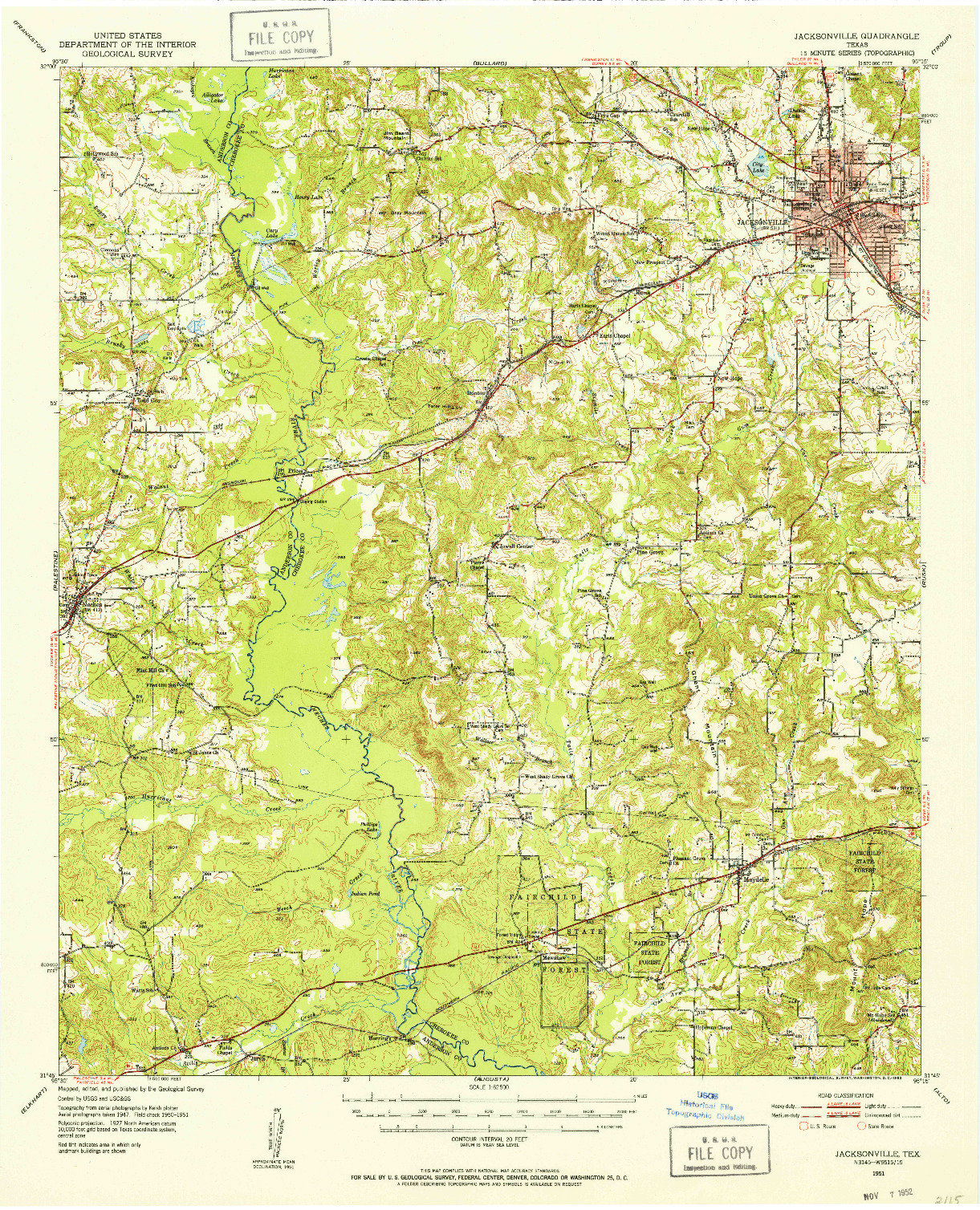 USGS 1:62500-SCALE QUADRANGLE FOR JACKSONVILLE, TX 1951