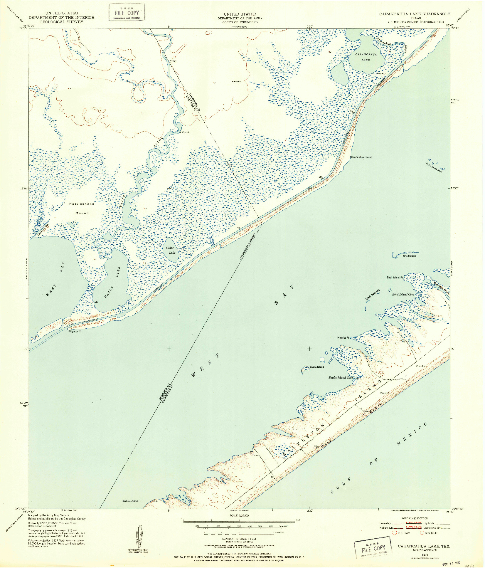 USGS 1:24000-SCALE QUADRANGLE FOR CARANCAHUA LAKE, TX 1943