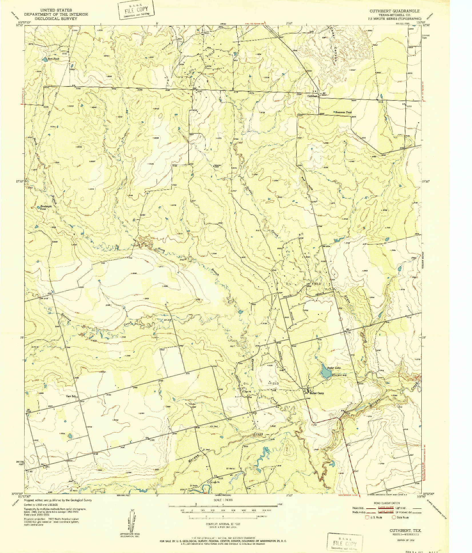 USGS 1:24000-SCALE QUADRANGLE FOR CUTHBERT, TX 1952