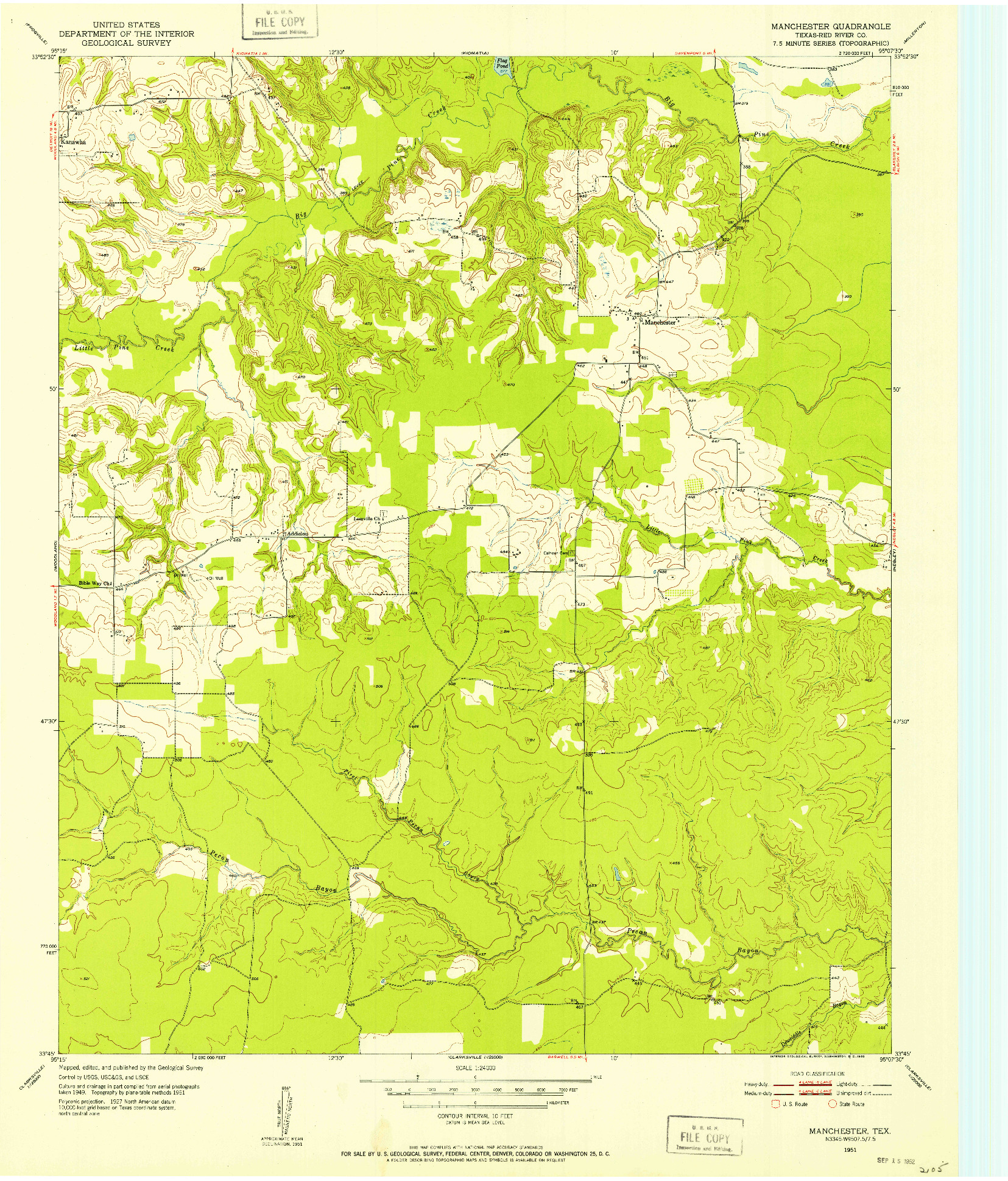 USGS 1:24000-SCALE QUADRANGLE FOR MANCHESTER, TX 1951