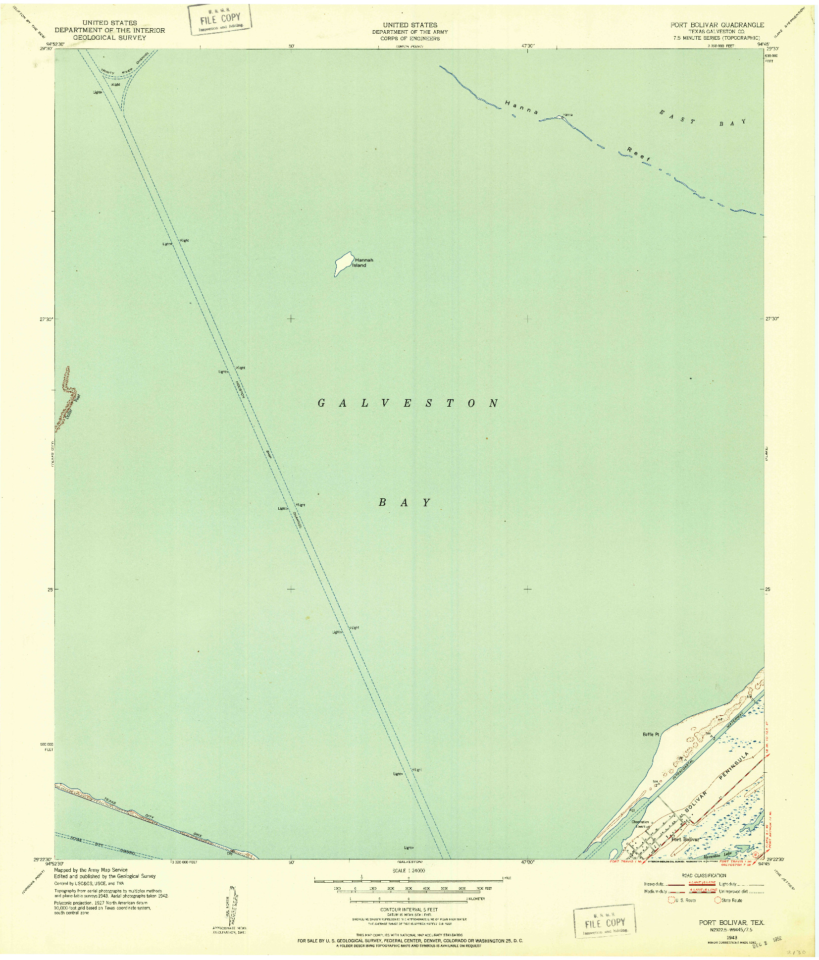 USGS 1:24000-SCALE QUADRANGLE FOR PORT BOLIVAR, TX 1943