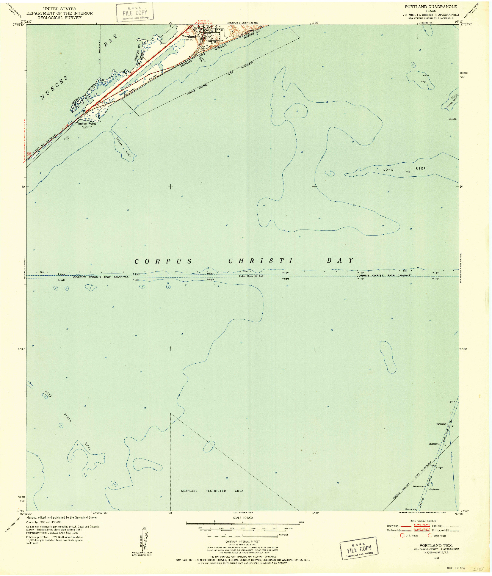 USGS 1:24000-SCALE QUADRANGLE FOR PORTLAND, TX 1951