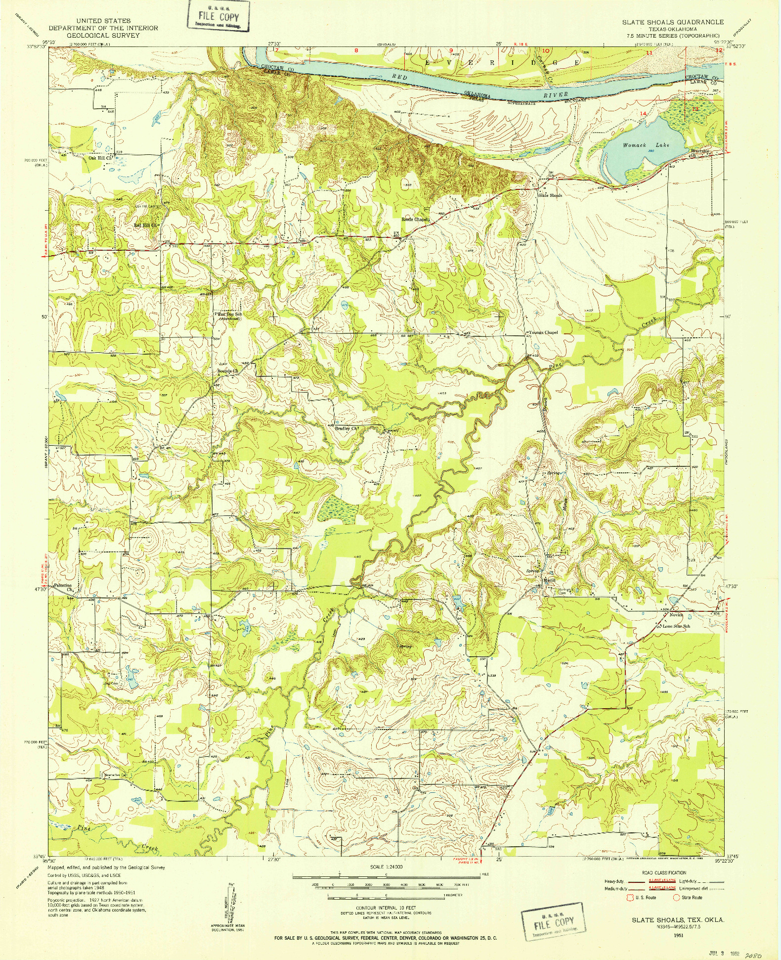 USGS 1:24000-SCALE QUADRANGLE FOR SLATE SHOALS, TX 1951