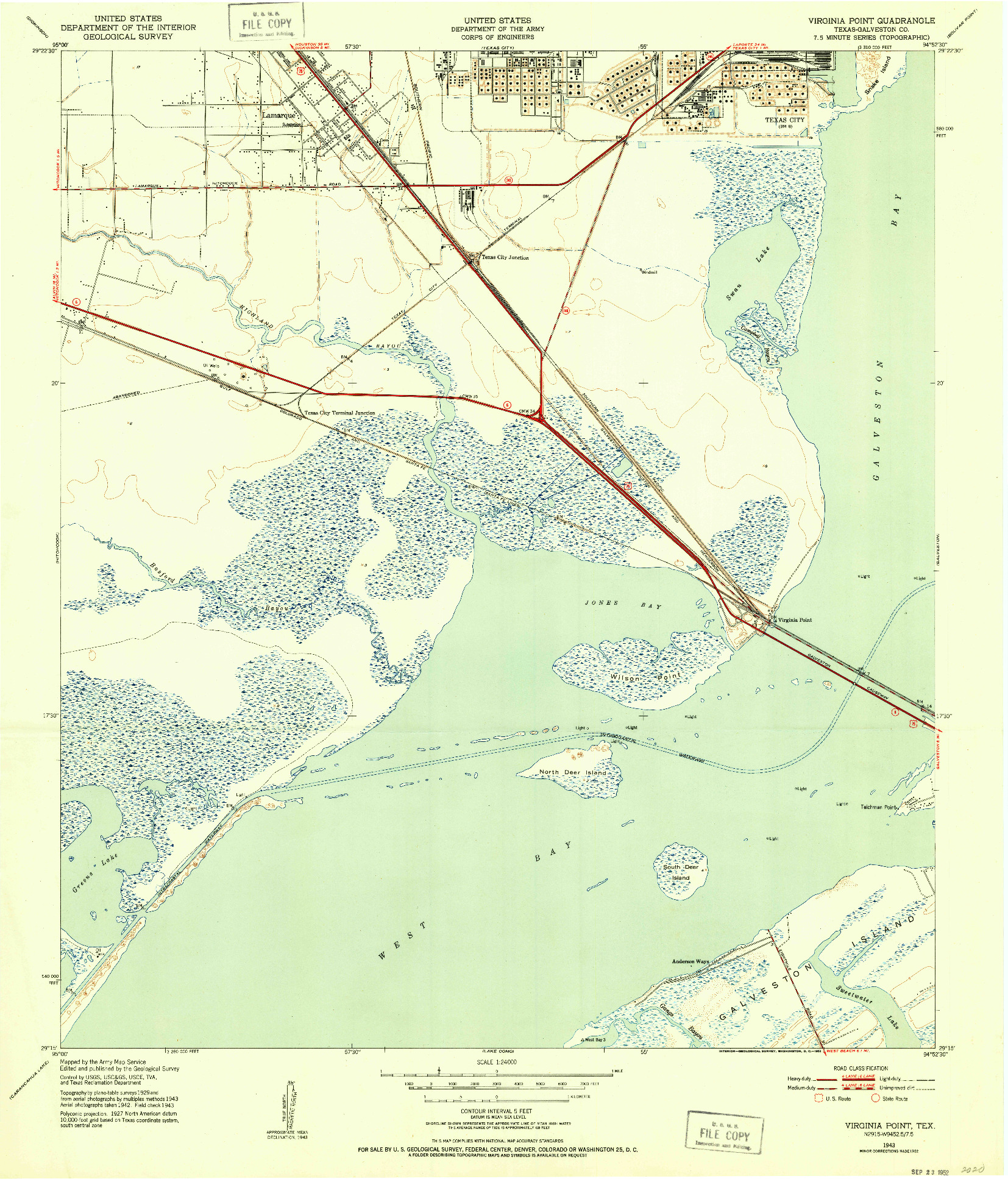 USGS 1:24000-SCALE QUADRANGLE FOR VIRGINIA POINT, TX 1943