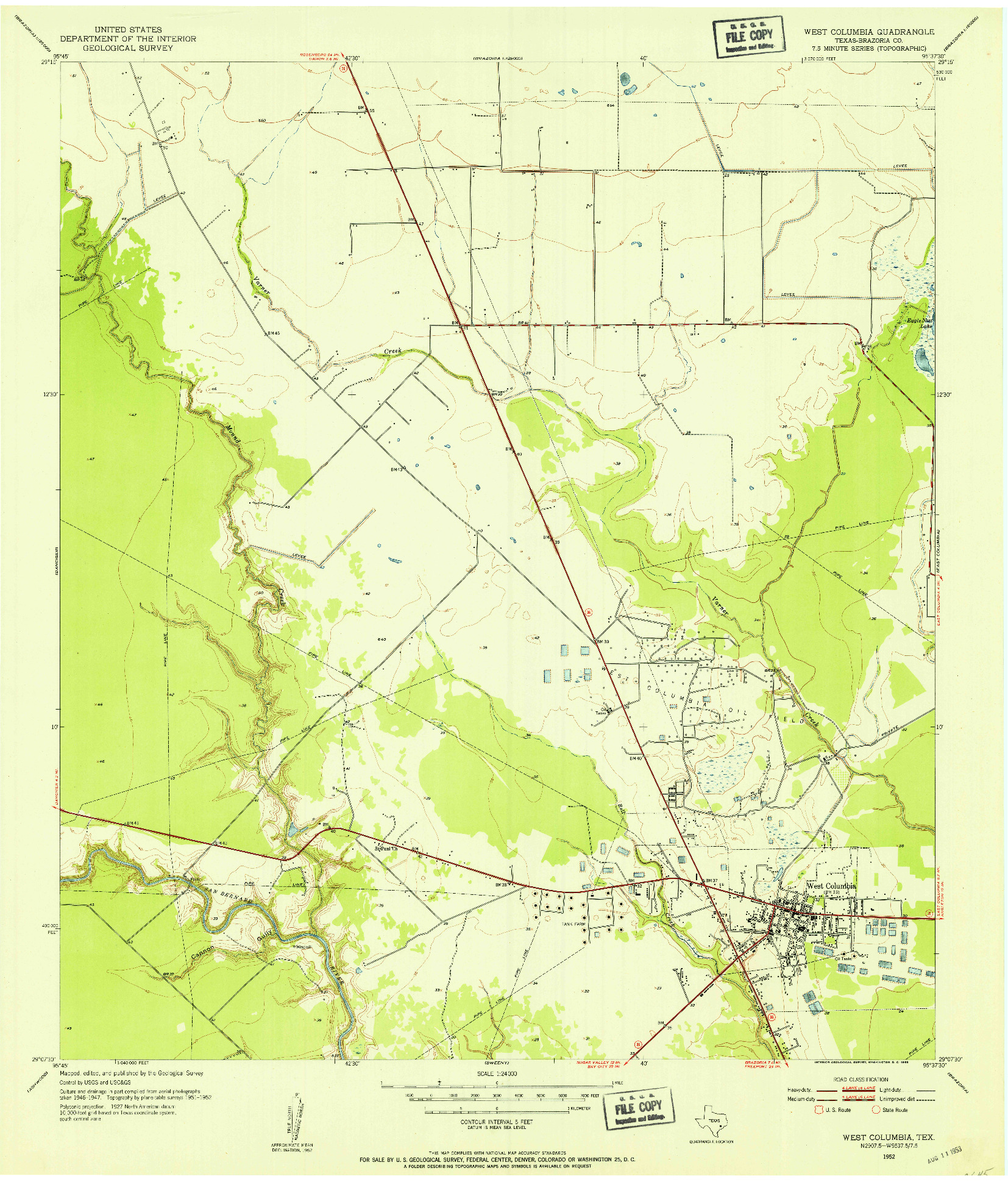 USGS 1:24000-SCALE QUADRANGLE FOR WEST COLUMBIA, TX 1952