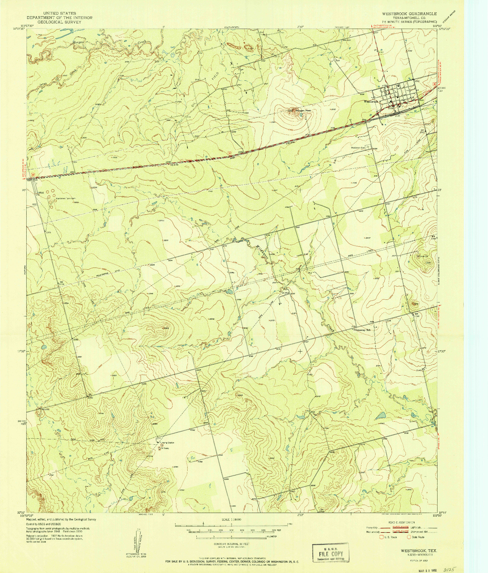 USGS 1:24000-SCALE QUADRANGLE FOR WESTBROOK, TX 1952