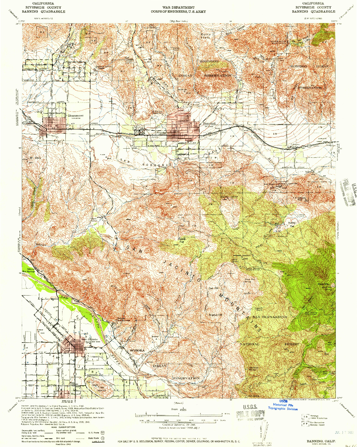 USGS 1:62500-SCALE QUADRANGLE FOR BANNING, CA 1943
