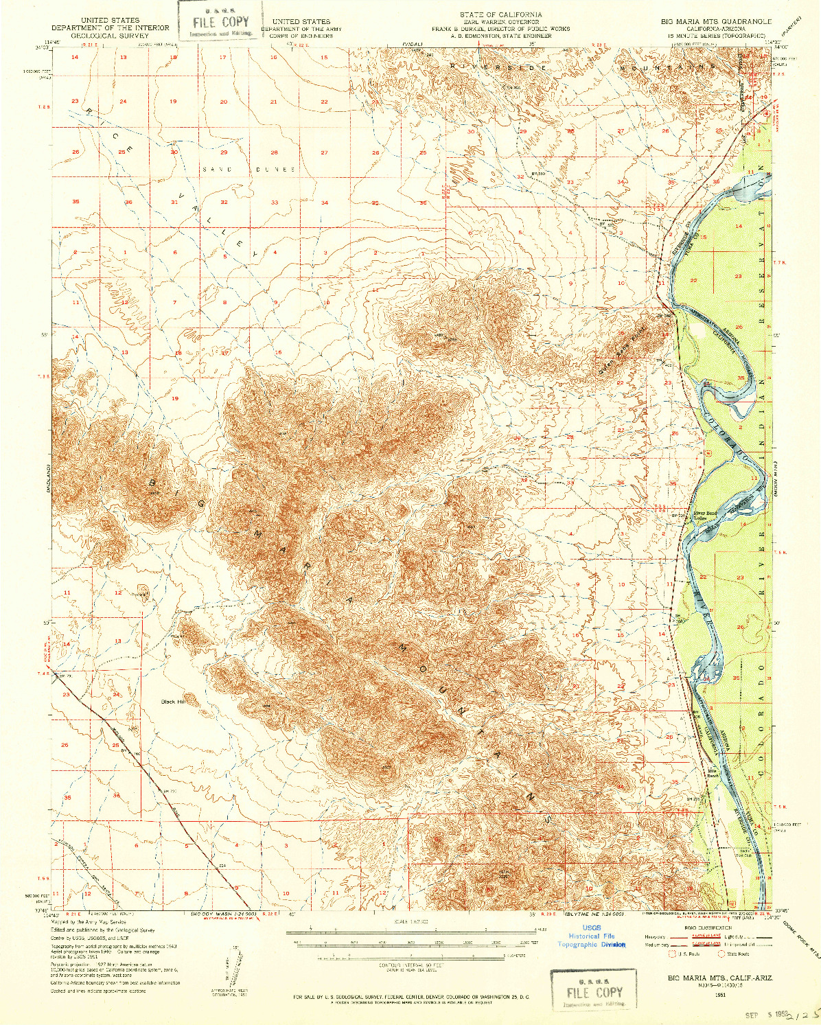 USGS 1:62500-SCALE QUADRANGLE FOR BIG MARIA MTS, CA 1951