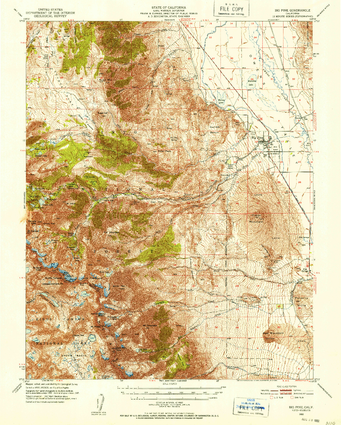USGS 1:62500-SCALE QUADRANGLE FOR BIG PINE, CA 1950