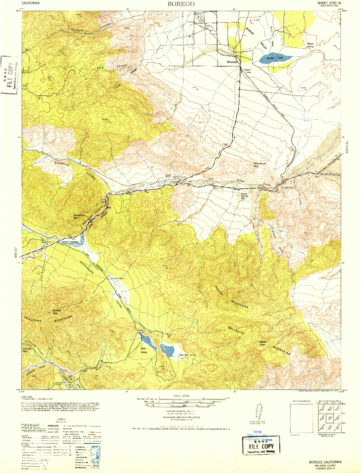 USGS 1:62500-SCALE QUADRANGLE FOR BORREGO, CA 1942