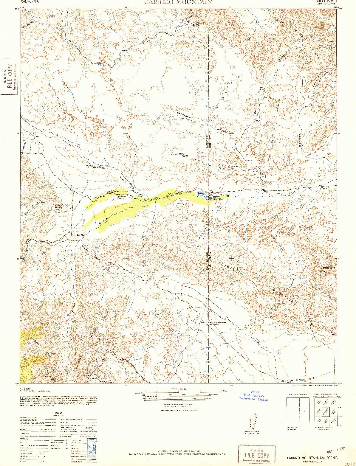 USGS 1:62500-SCALE QUADRANGLE FOR CARRIZO MOUNTAIN, CA 1942