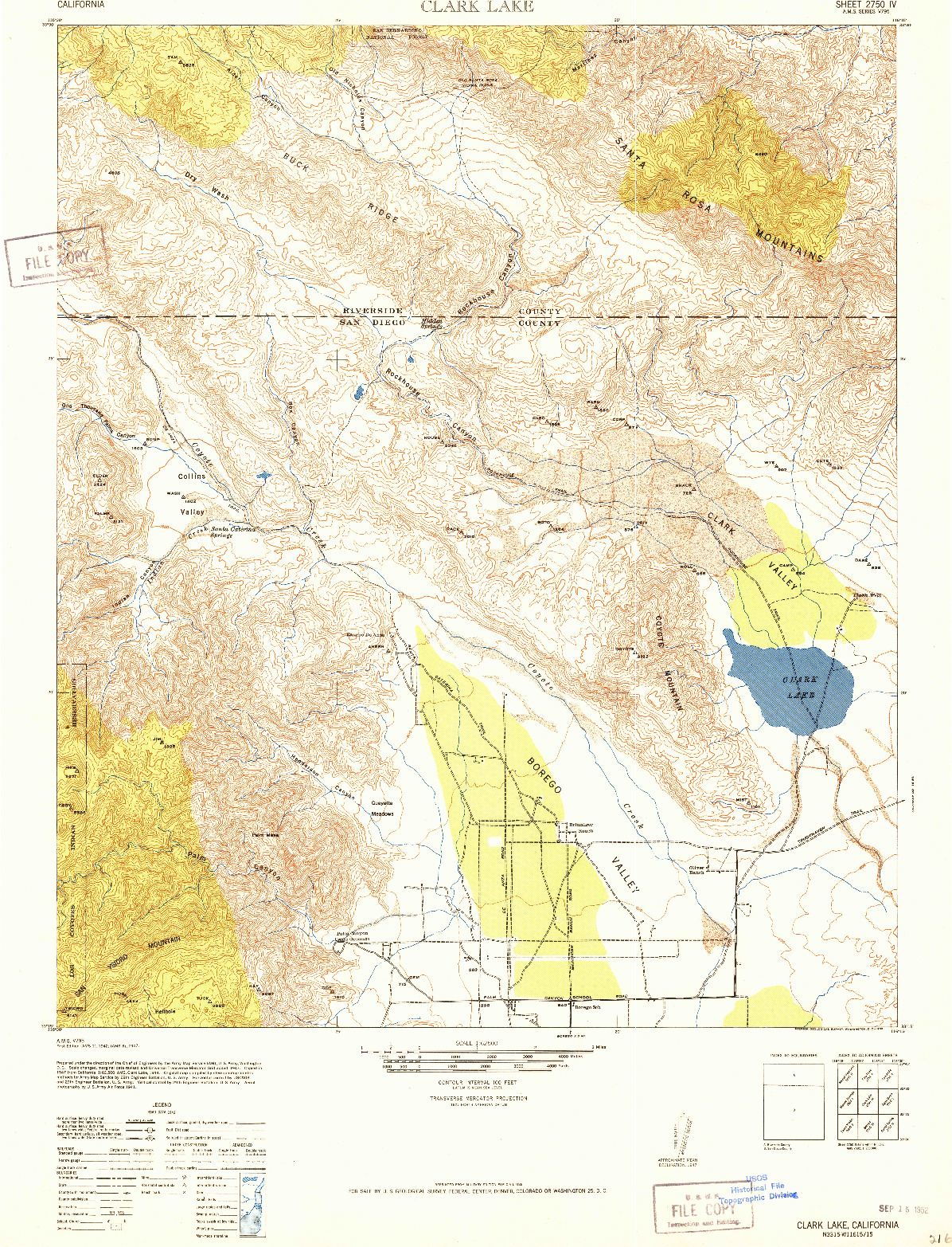 USGS 1:62500-SCALE QUADRANGLE FOR CLARK LAKE, CA 1942