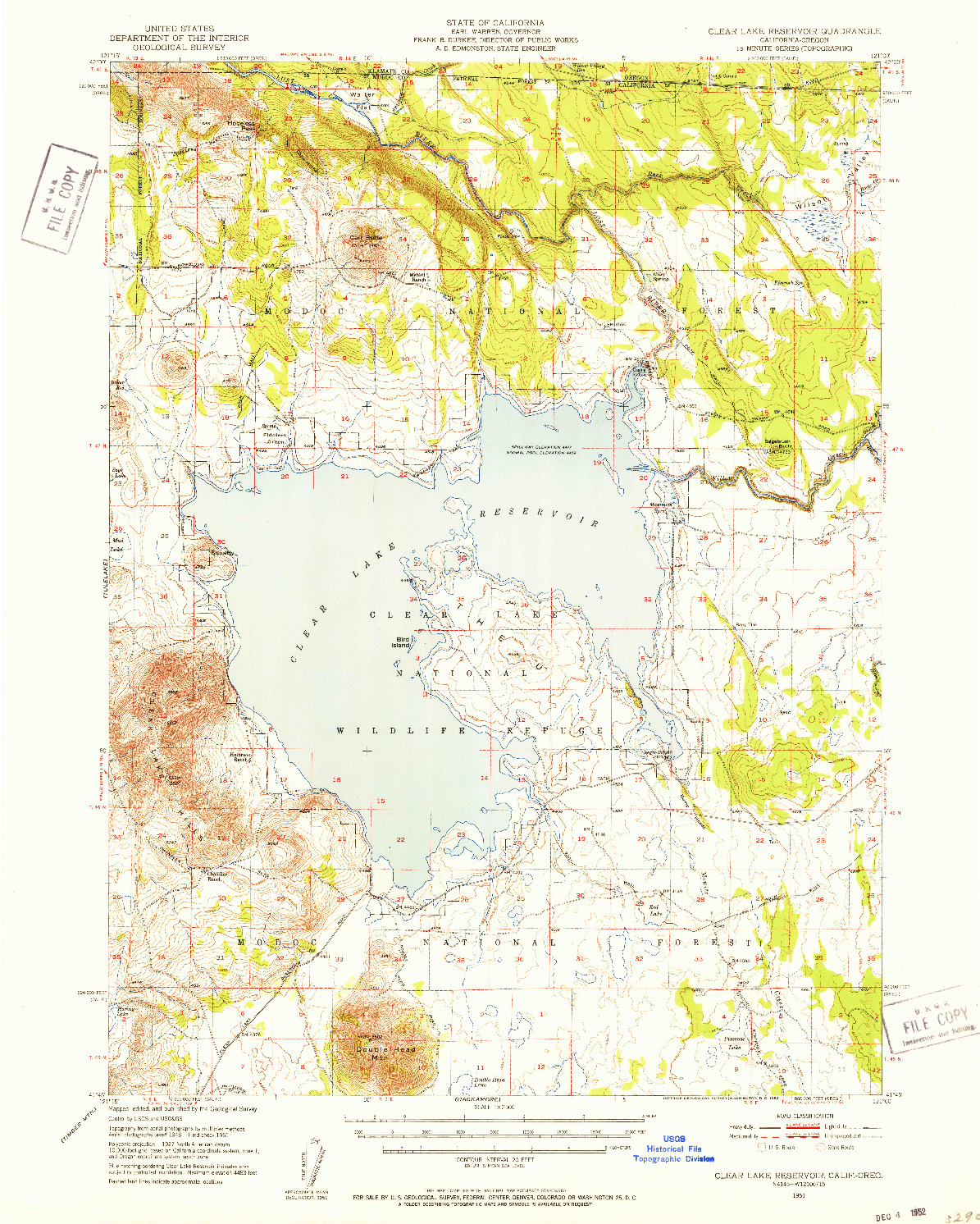 USGS 1:62500-SCALE QUADRANGLE FOR CLEAR LAKE RESERVOIR, CA 1951