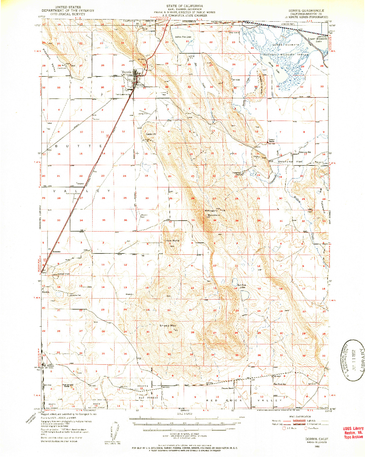 USGS 1:62500-SCALE QUADRANGLE FOR DORRIS, CA 1950