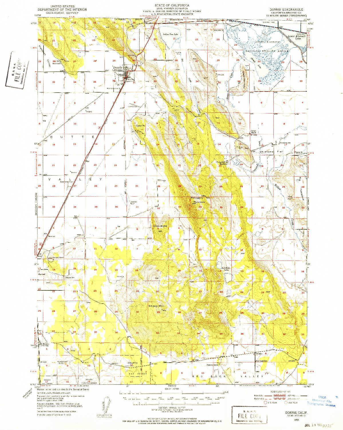 USGS 1:62500-SCALE QUADRANGLE FOR DORRIS, CA 1950