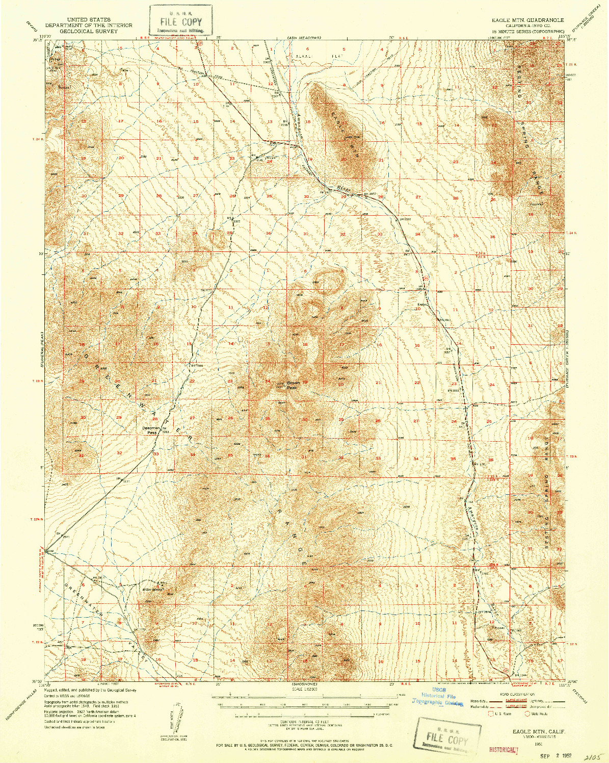 USGS 1:62500-SCALE QUADRANGLE FOR EAGLE MTN, CA 1951