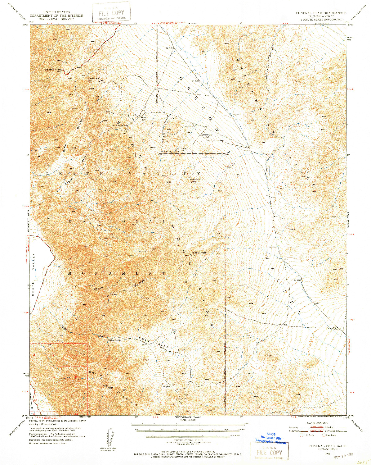 USGS 1:62500-SCALE QUADRANGLE FOR FUNERAL PEAK, CA 1951