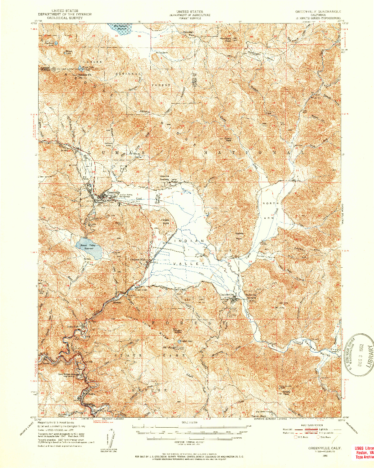 USGS 1:62500-SCALE QUADRANGLE FOR GREENVILLE, CA 1950