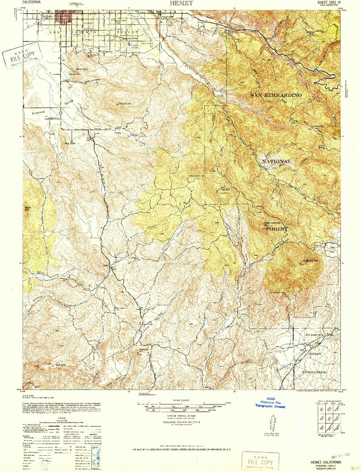 USGS 1:62500-SCALE QUADRANGLE FOR HEMET, CA 1942