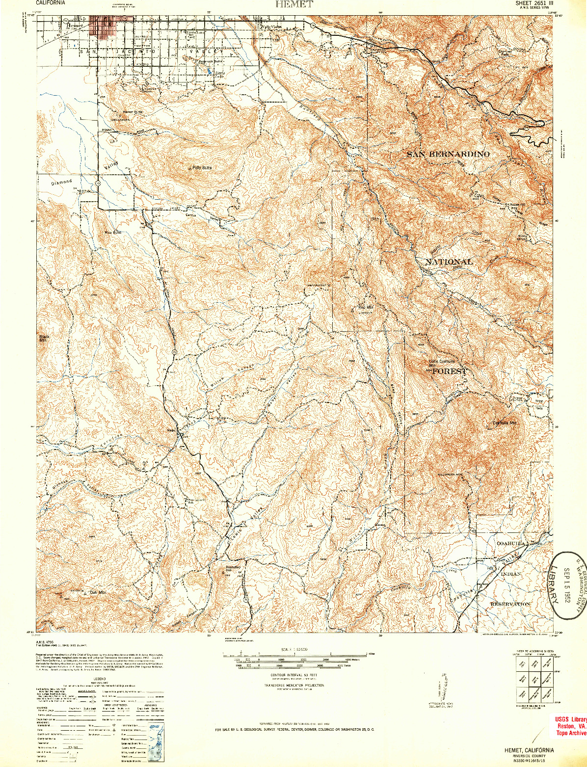 USGS 1:62500-SCALE QUADRANGLE FOR HEMET, CA 1942
