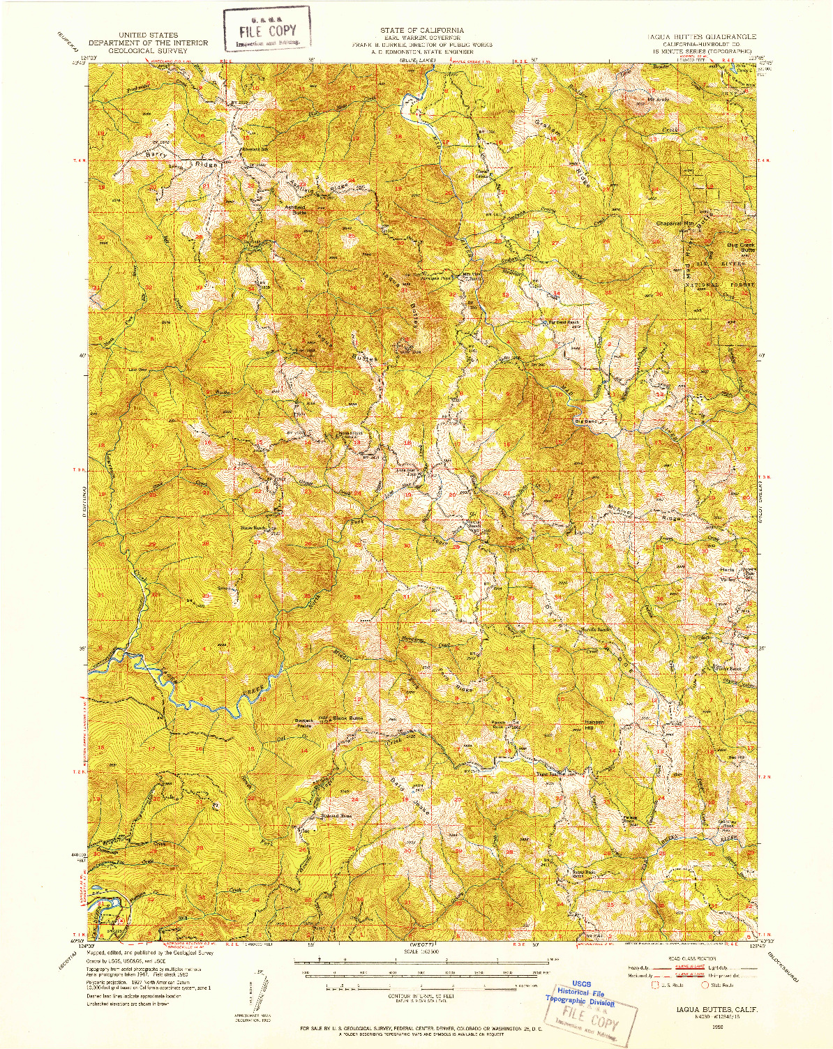 USGS 1:62500-SCALE QUADRANGLE FOR IAQUA BUTTES, CA 1950