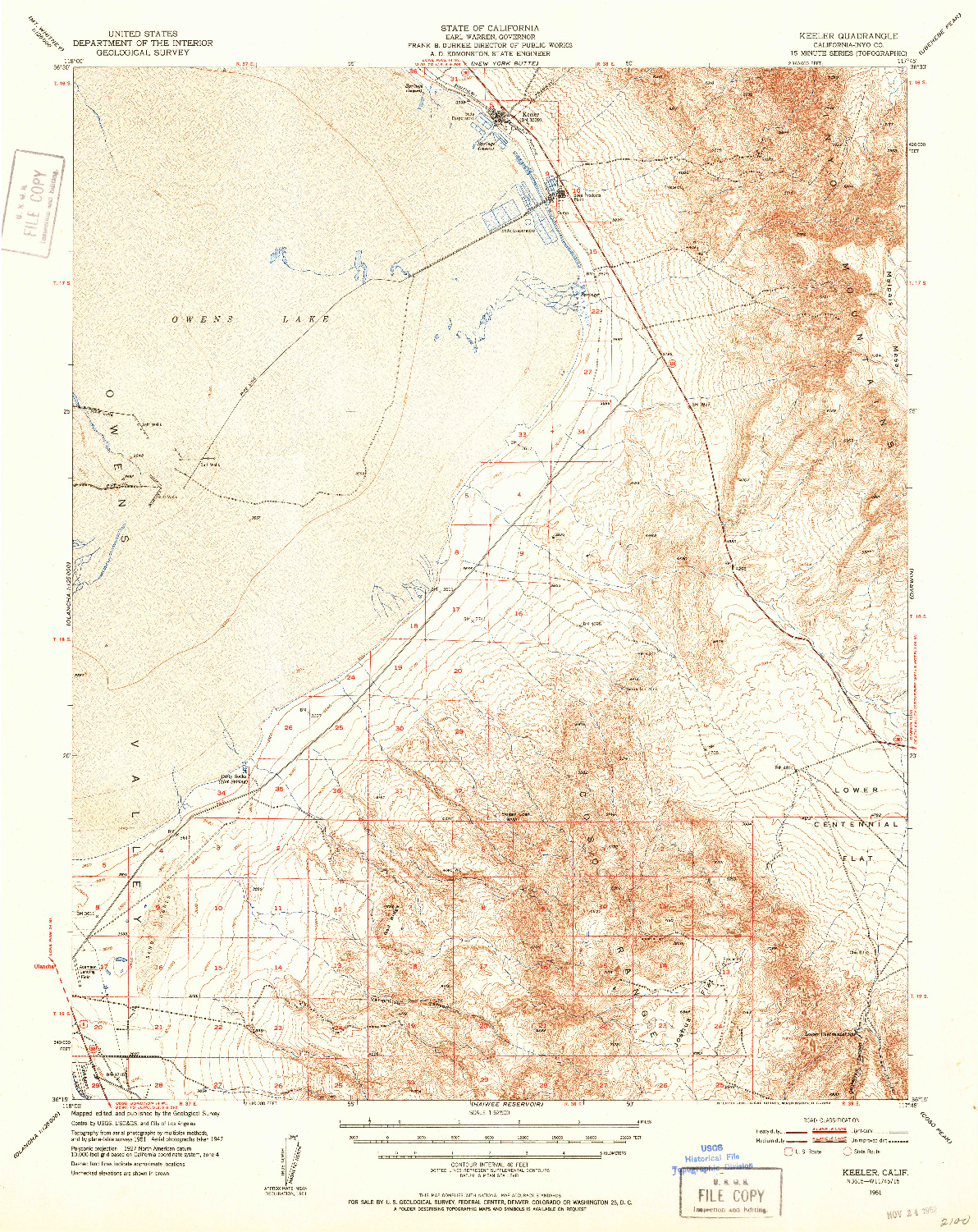 USGS 1:62500-SCALE QUADRANGLE FOR KEELER, CA 1951