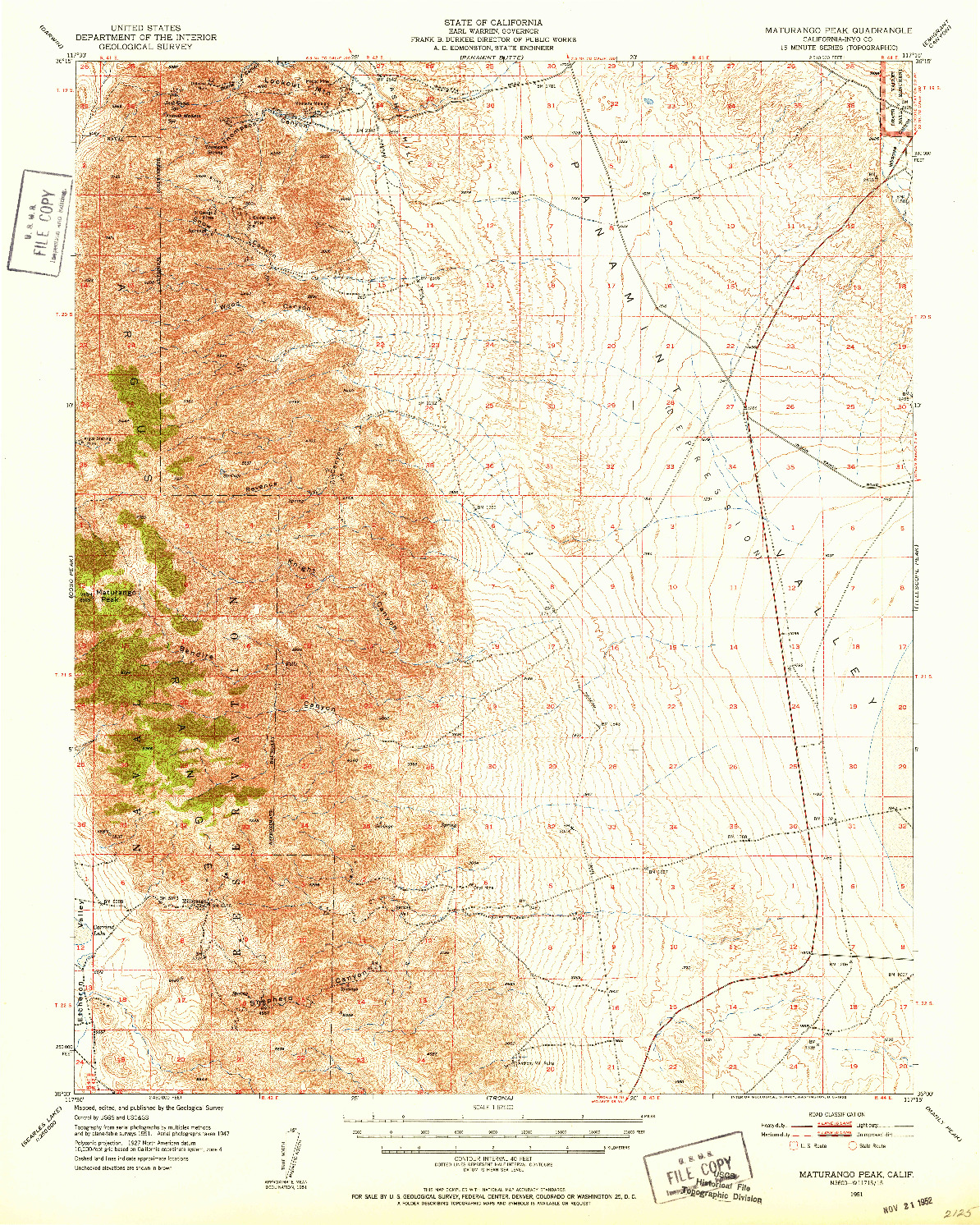 USGS 1:62500-SCALE QUADRANGLE FOR MATURANGO PEAK, CA 1951