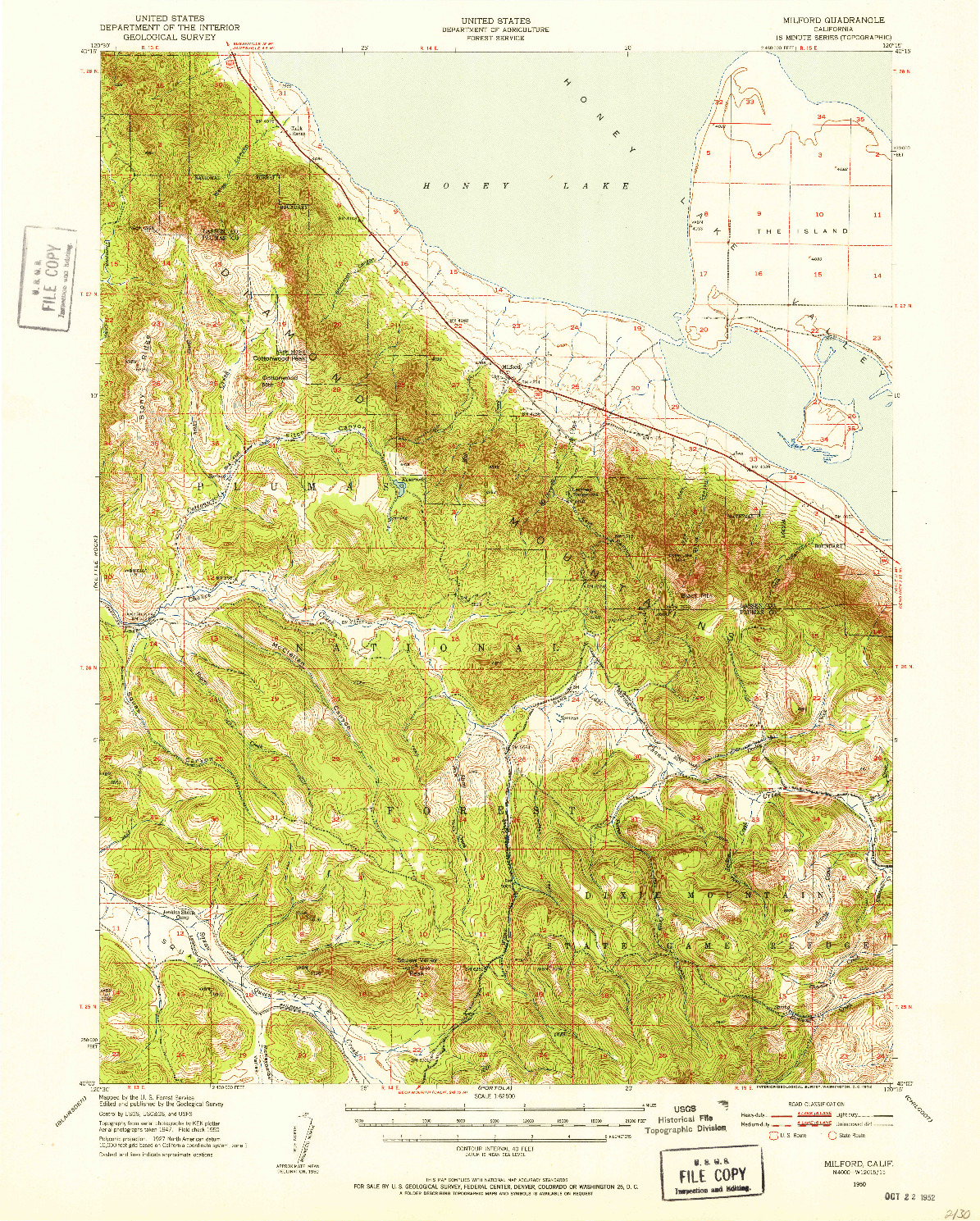 USGS 1:62500-SCALE QUADRANGLE FOR MILFORD, CA 1950