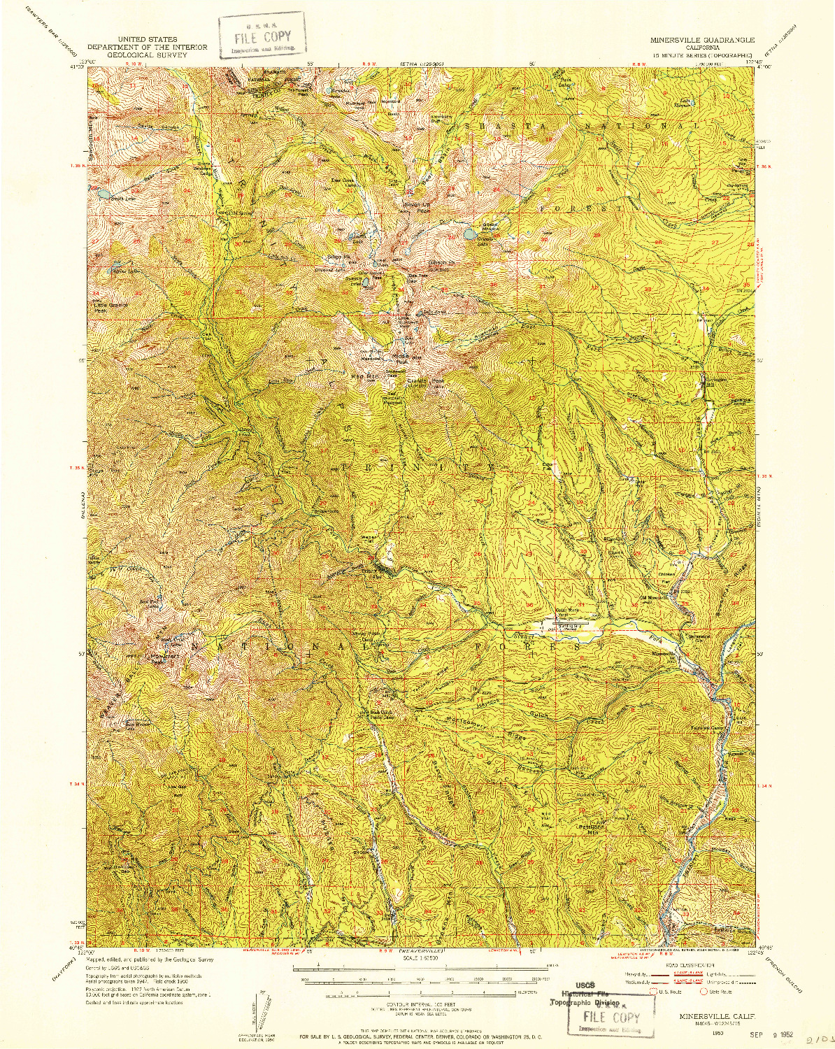 USGS 1:62500-SCALE QUADRANGLE FOR MINERSVILLE, CA 1950