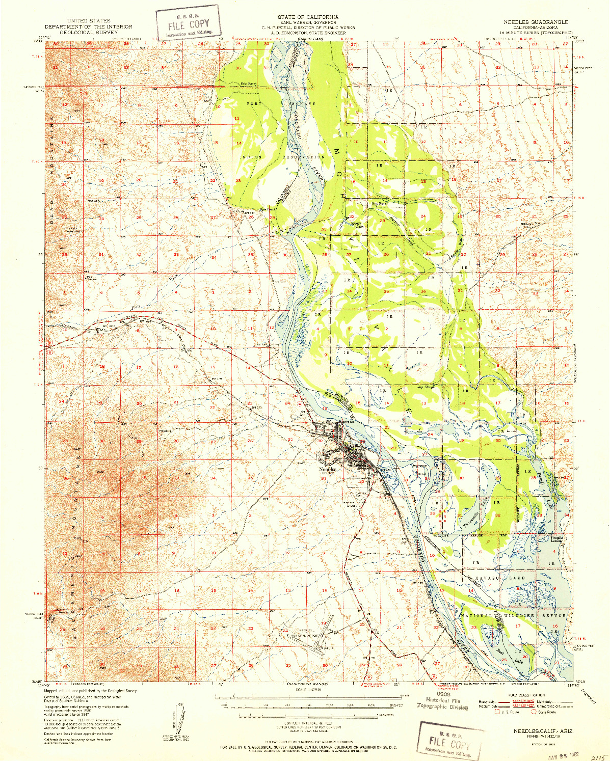 USGS 1:62500-SCALE QUADRANGLE FOR NEEDLES, CA 1952