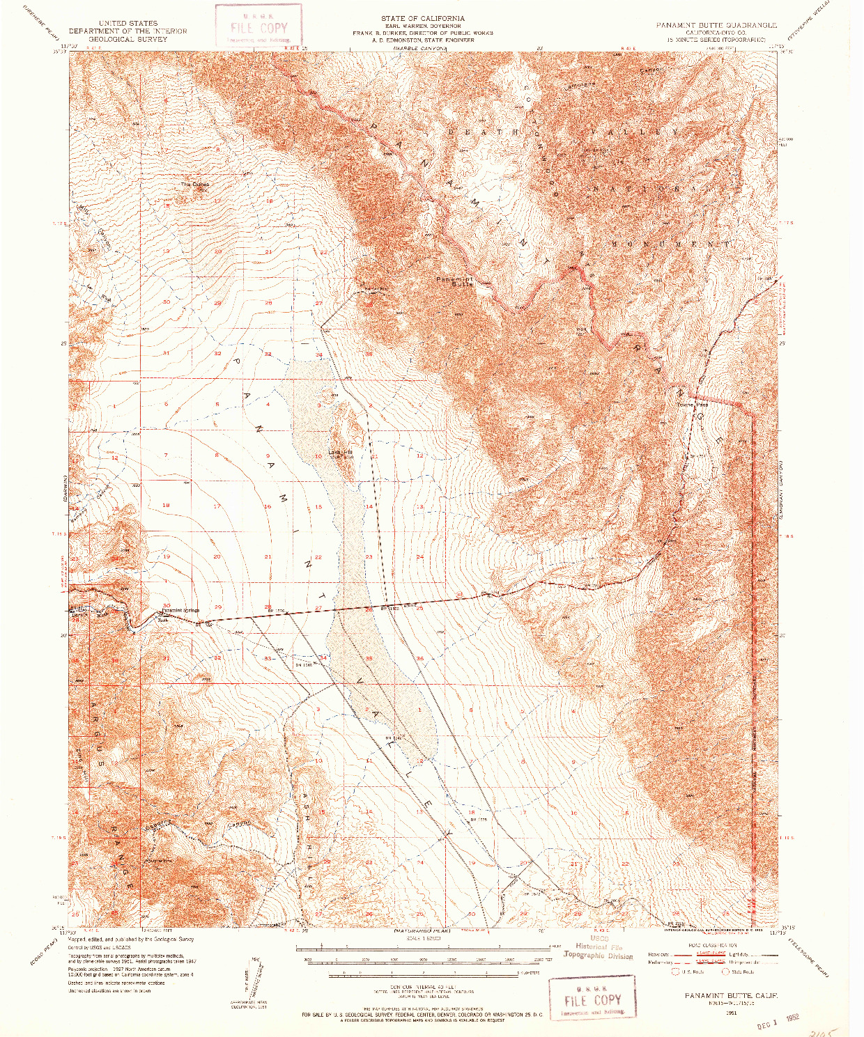USGS 1:62500-SCALE QUADRANGLE FOR PANAMINT BUTTE, CA 1951