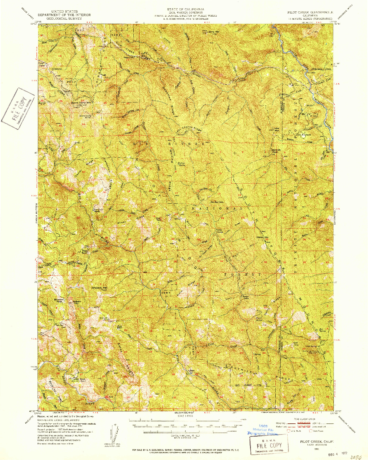 USGS 1:62500-SCALE QUADRANGLE FOR PILOT CREEK, CA 1951