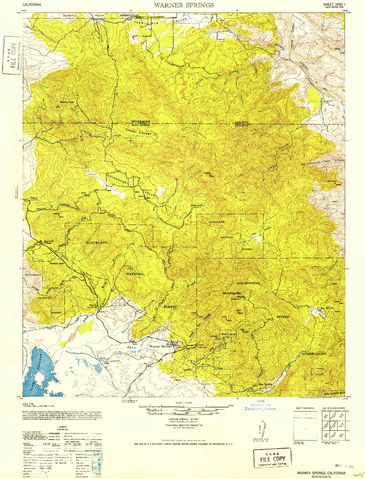 USGS 1:62500-SCALE QUADRANGLE FOR WARNER SPRINGS, CA 1952