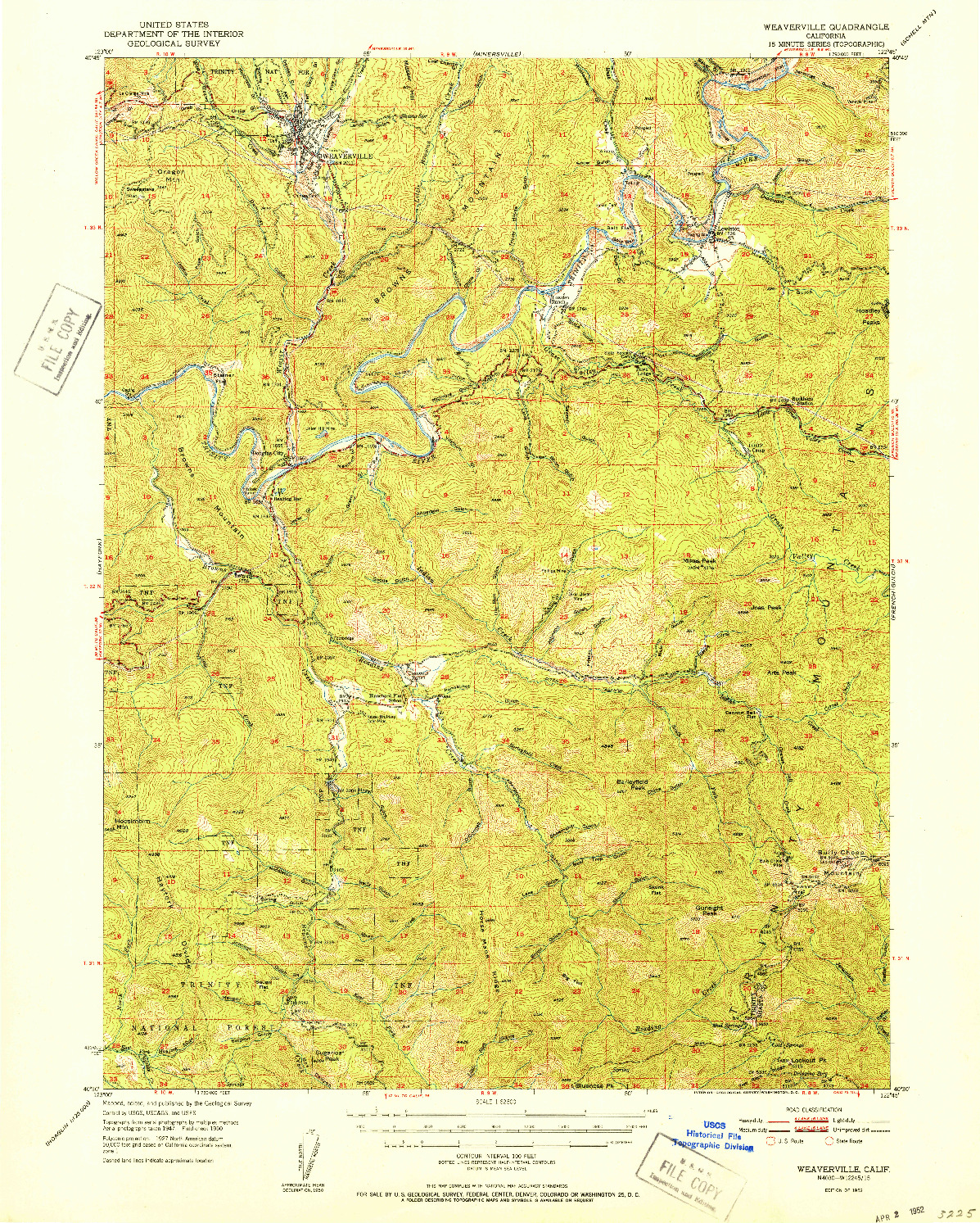 USGS 1:62500-SCALE QUADRANGLE FOR WEAVERVILLE, CA 1952