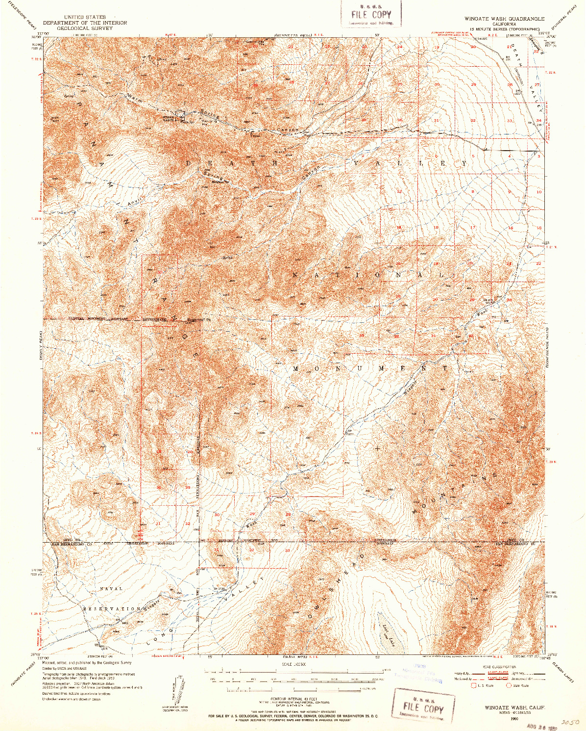 USGS 1:62500-SCALE QUADRANGLE FOR WINGATE WASH, CA 1950
