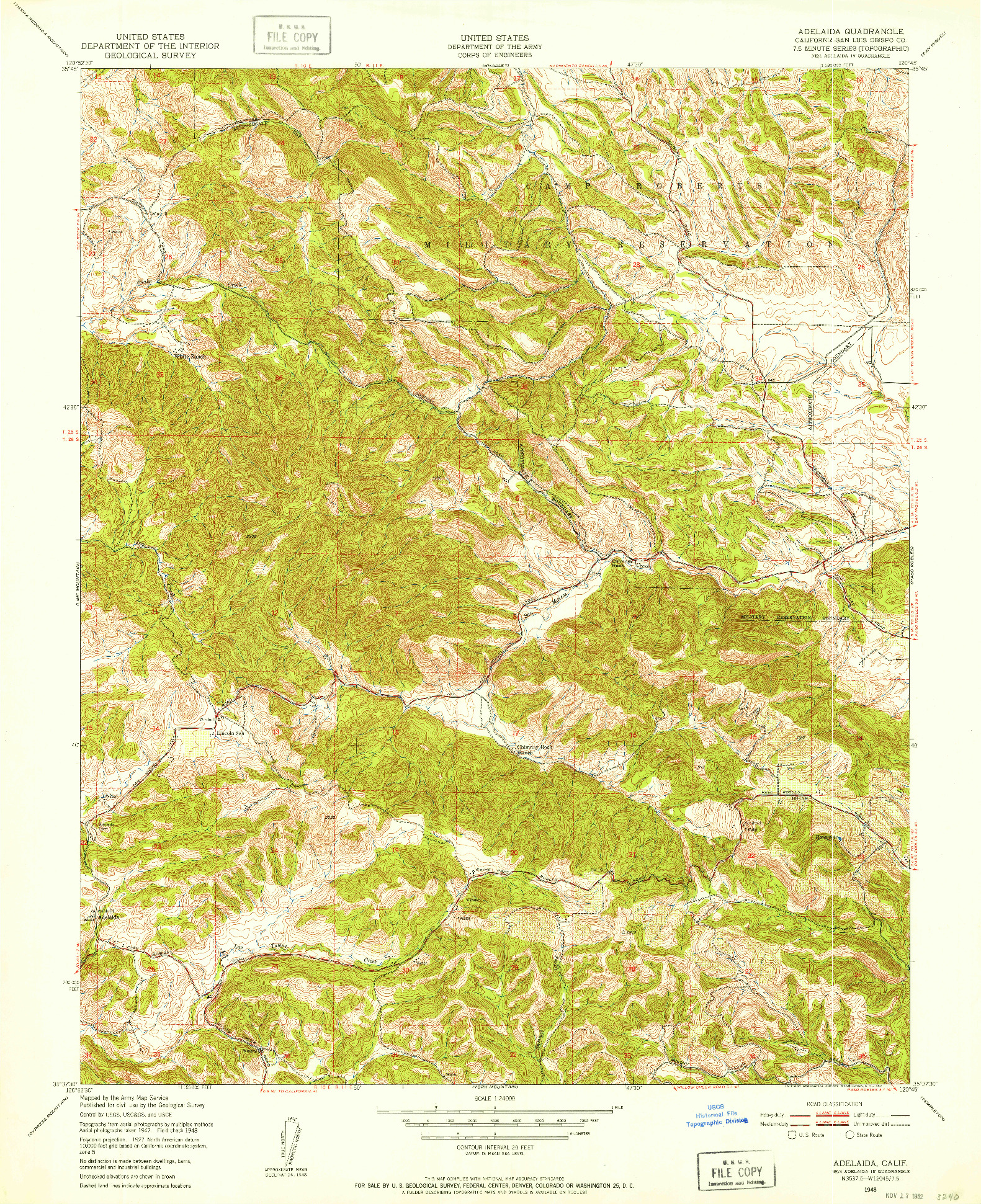 USGS 1:24000-SCALE QUADRANGLE FOR ADELAIDA, CA 1948