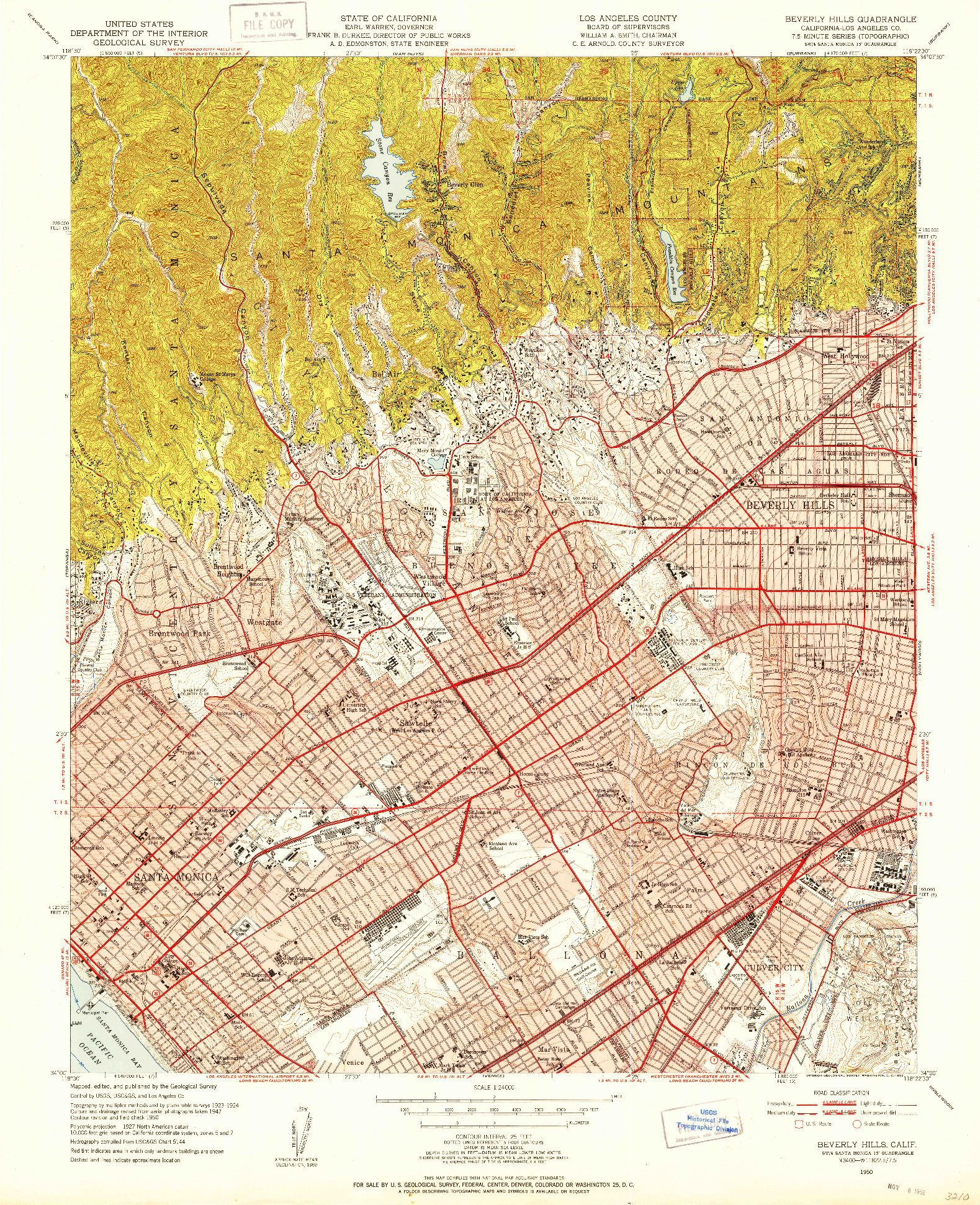 USGS 1:24000-SCALE QUADRANGLE FOR BEVERLY HILLS, CA 1950