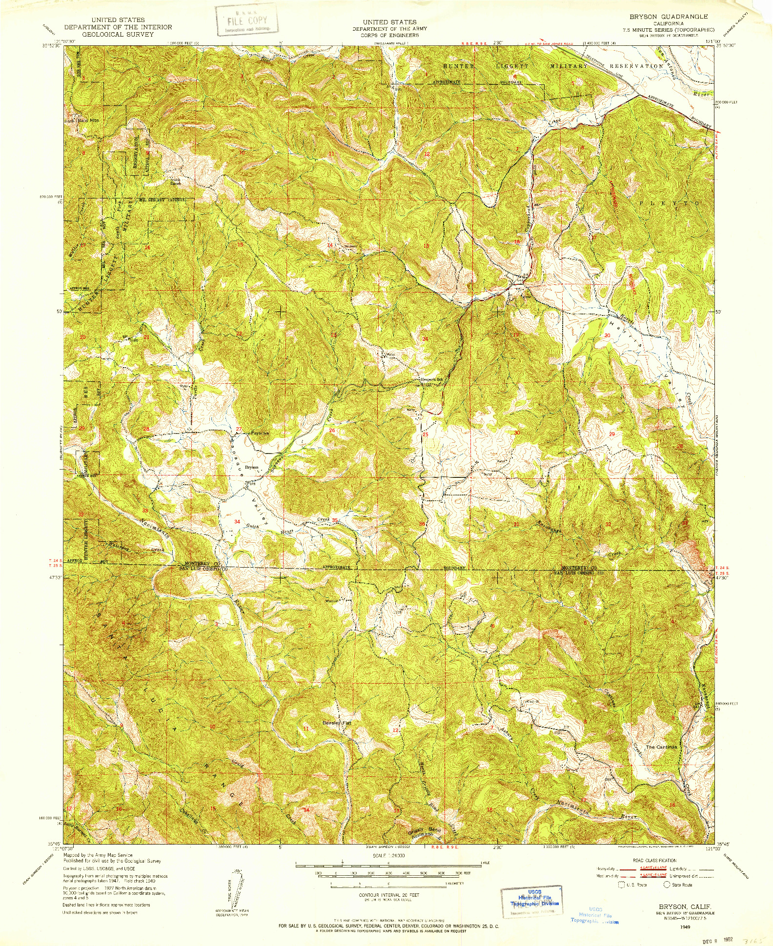 USGS 1:24000-SCALE QUADRANGLE FOR BRYSON, CA 1949