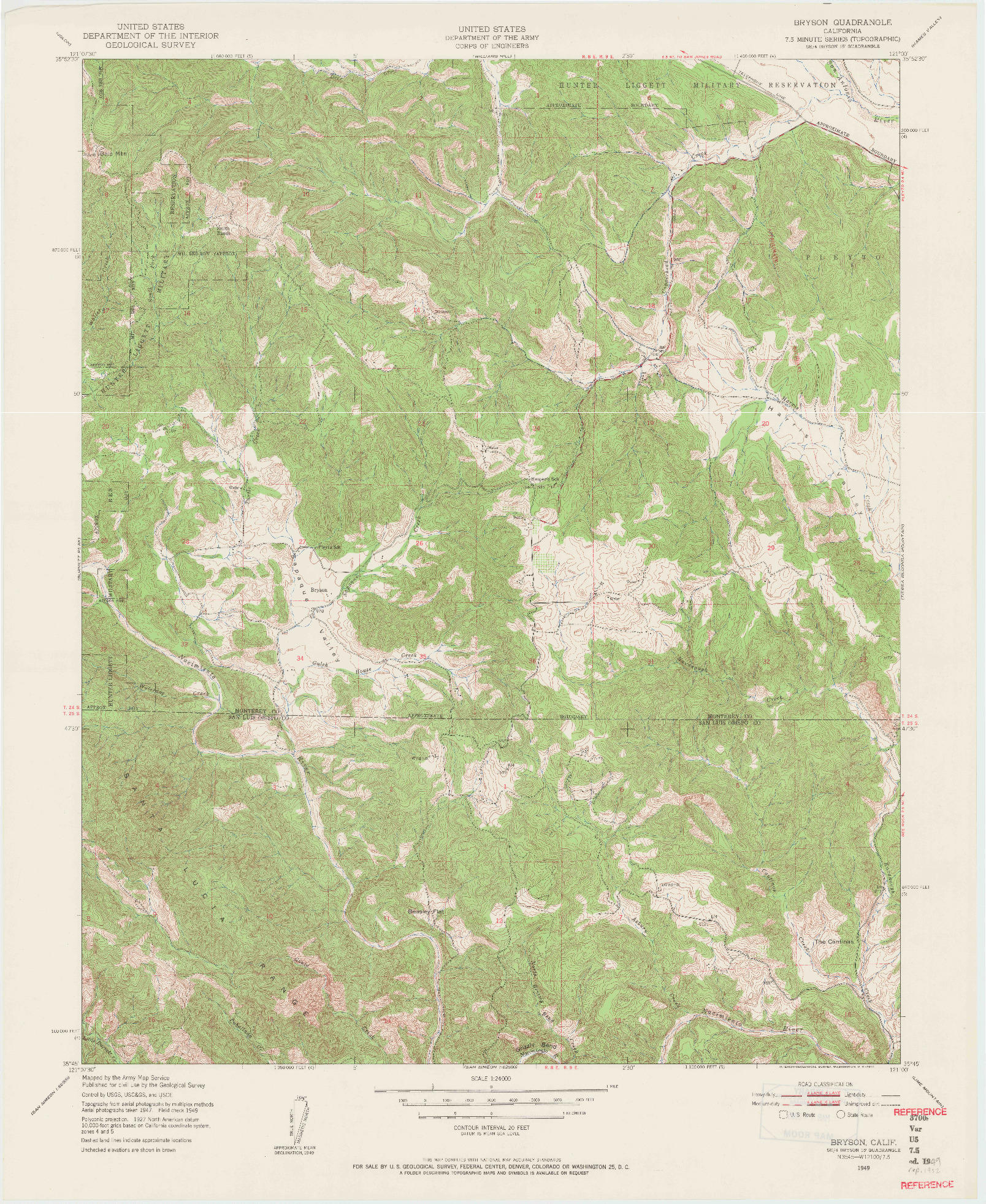 USGS 1:24000-SCALE QUADRANGLE FOR BRYSON, CA 1949