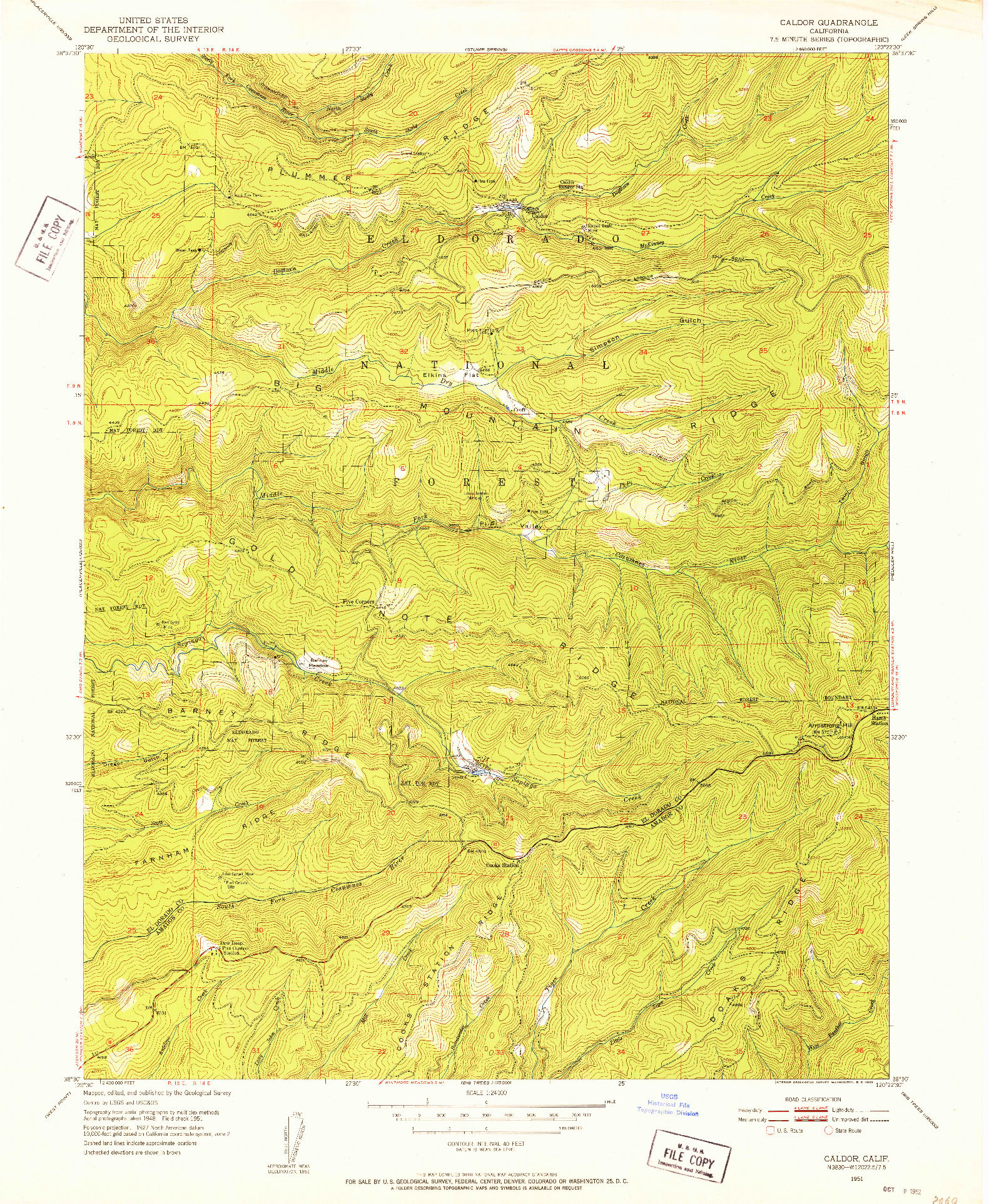 USGS 1:24000-SCALE QUADRANGLE FOR CALDOR, CA 1951