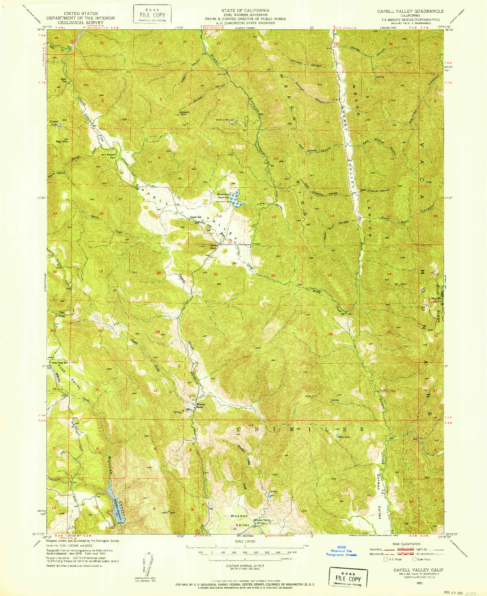 USGS 1:24000-SCALE QUADRANGLE FOR CAPELL VALLEY, CA 1951