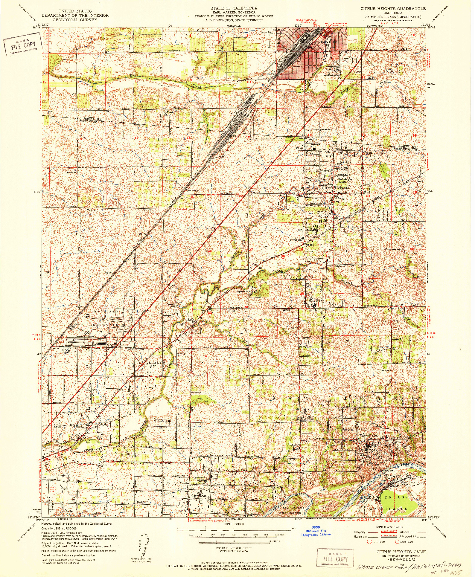 USGS 1:24000-SCALE QUADRANGLE FOR CITRUS HEIGHTS, CA 1951