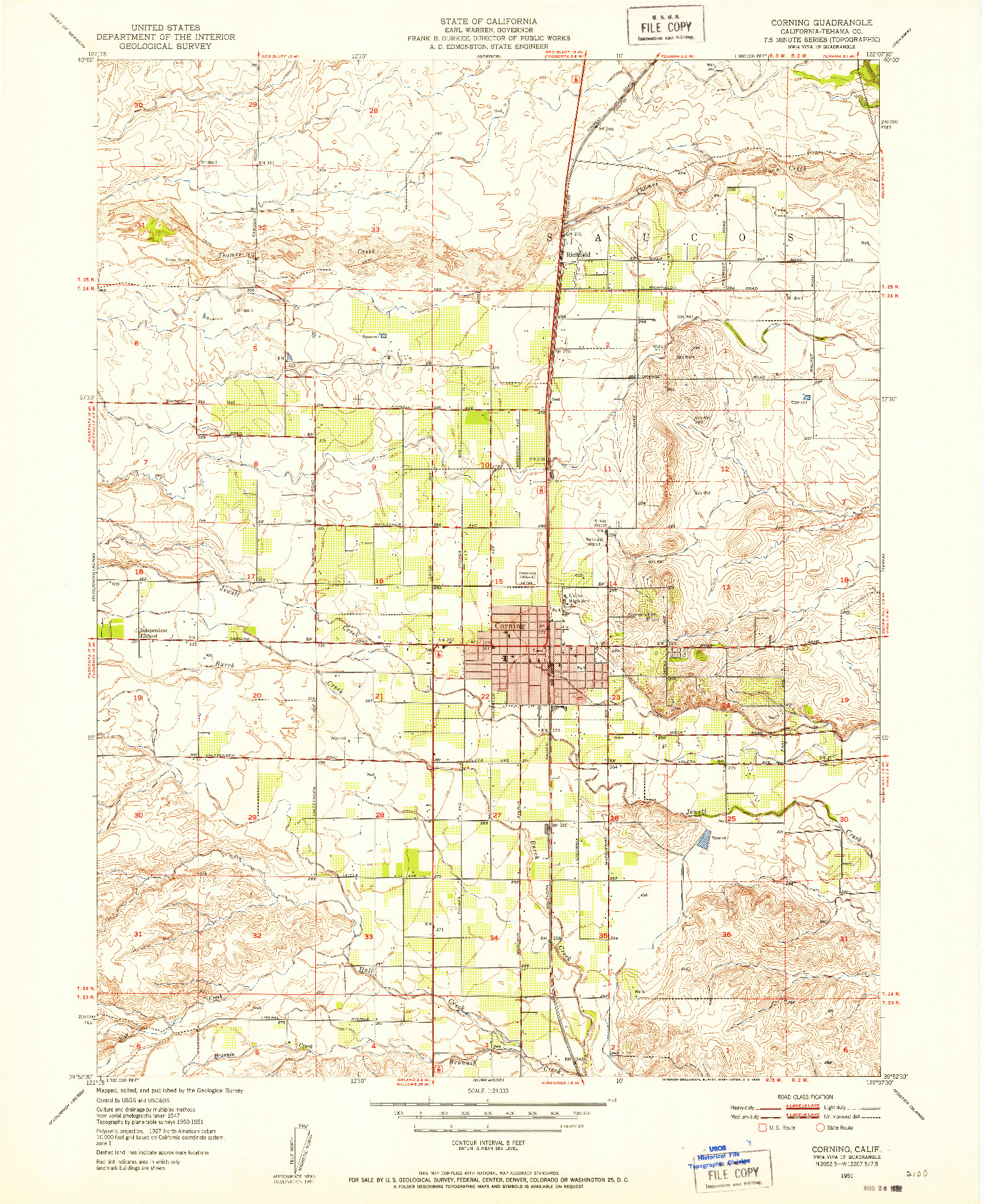 USGS 1:24000-SCALE QUADRANGLE FOR CORNING, CA 1951