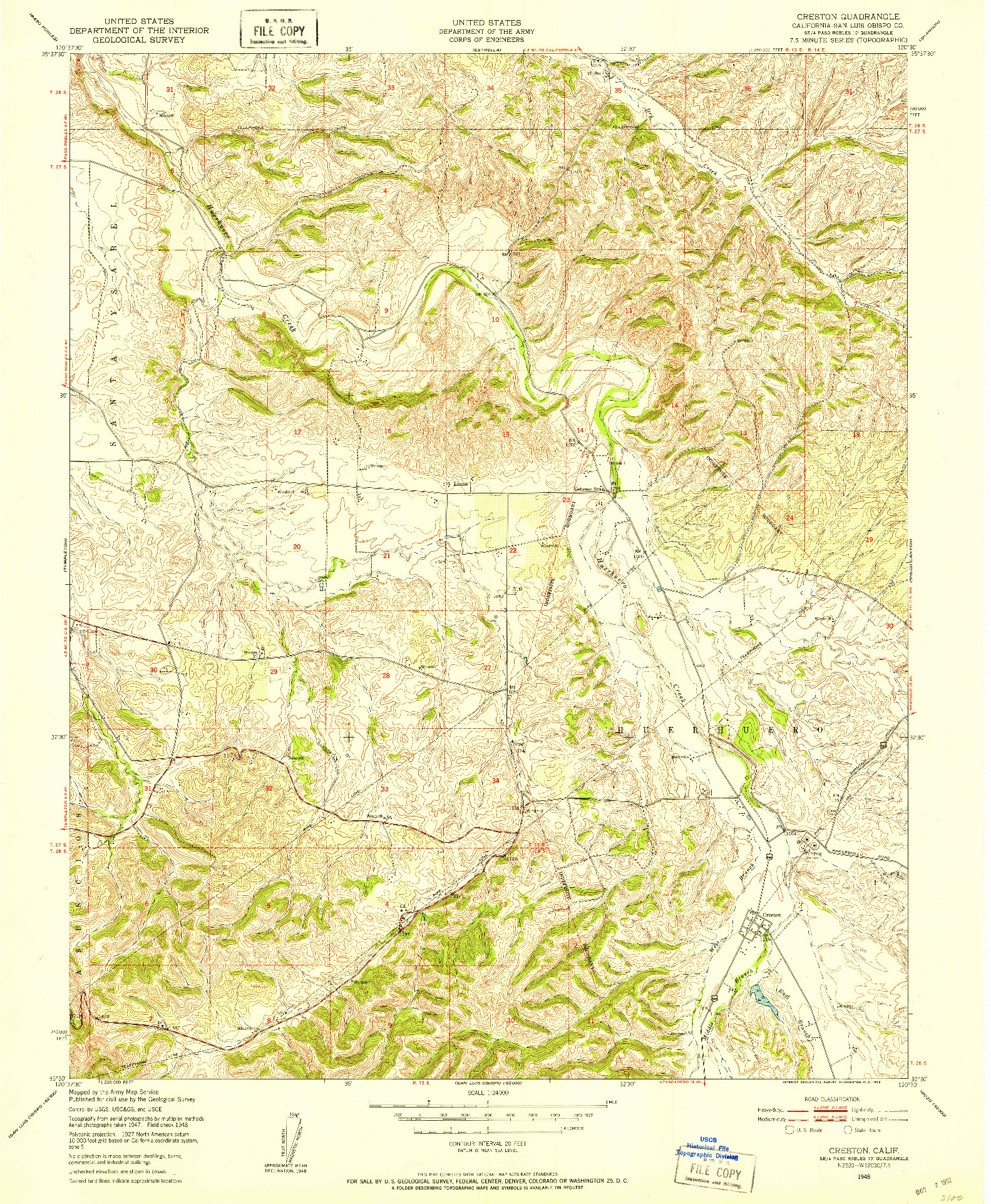 USGS 1:24000-SCALE QUADRANGLE FOR CRESTON, CA 1948